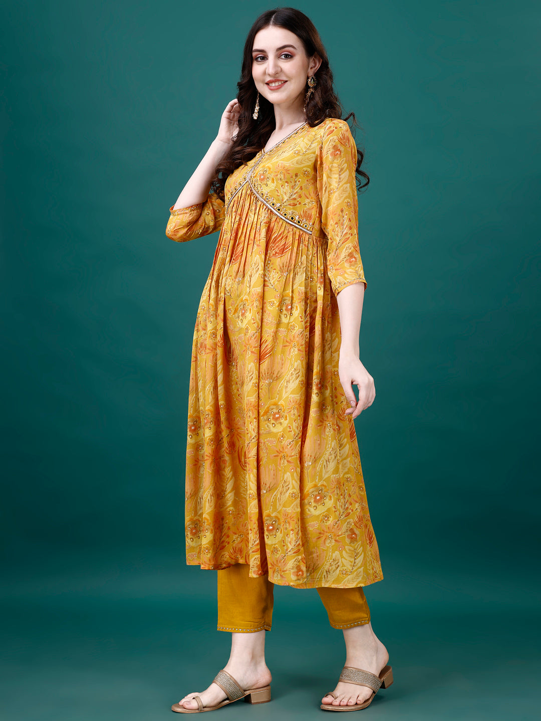 Alia Cut Hand Embroidered & Printed Pure Chinon kurta with pant & dupatta