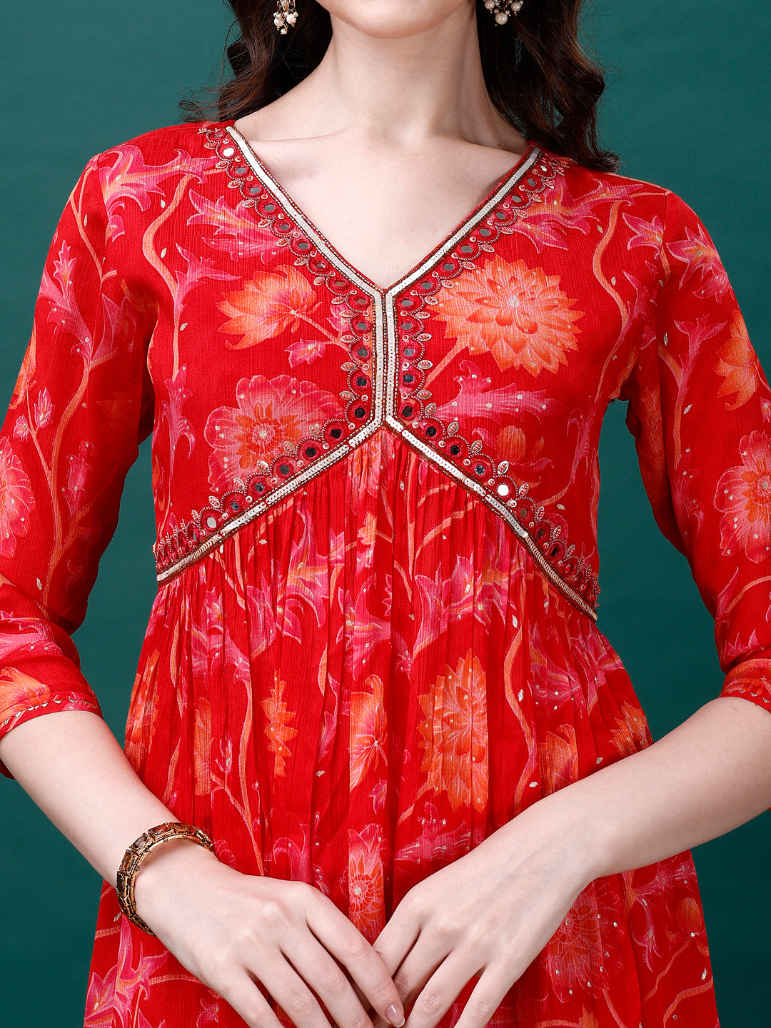 Alia Cut Hand Embroidered & Printed Pure Chinon kurta with pant & dupatta