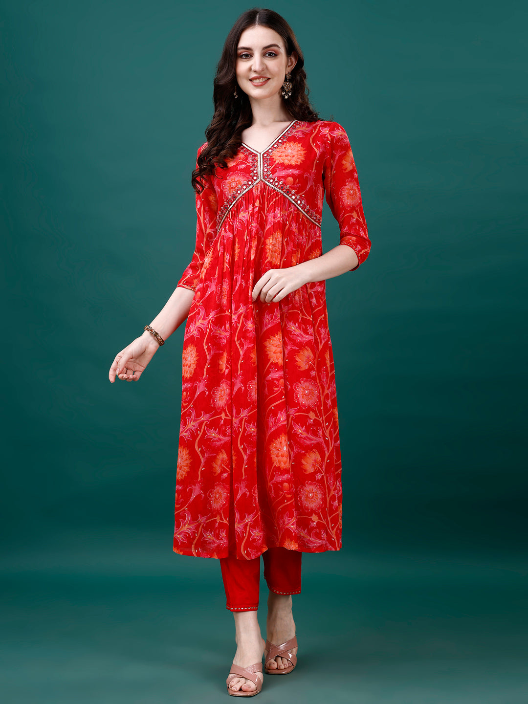 Alia Cut Hand Embroidered & Printed Pure Chinon kurta with pant & dupatta