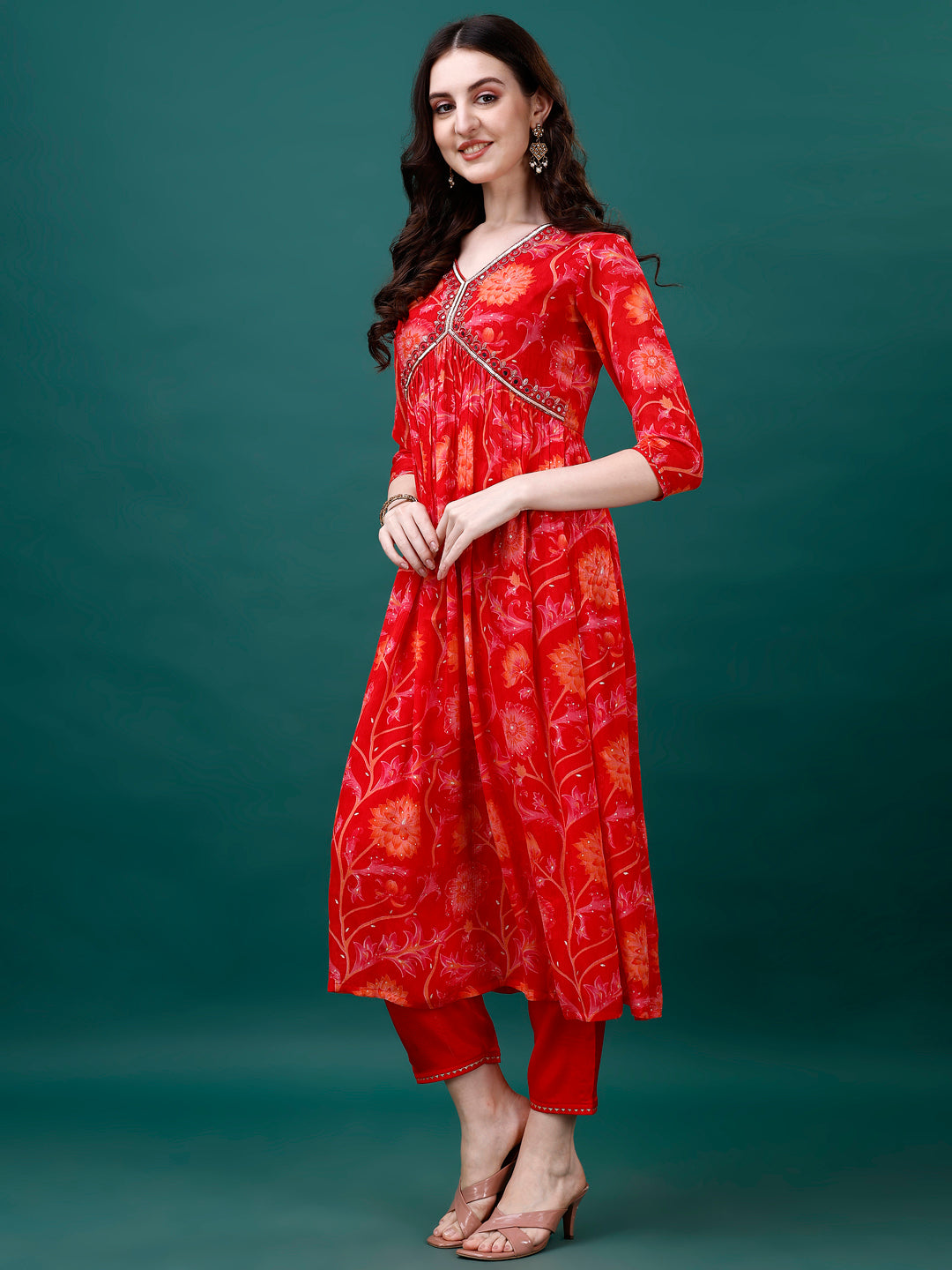 Alia Cut Hand Embroidered & Printed Pure Chinon kurta with pant & dupatta