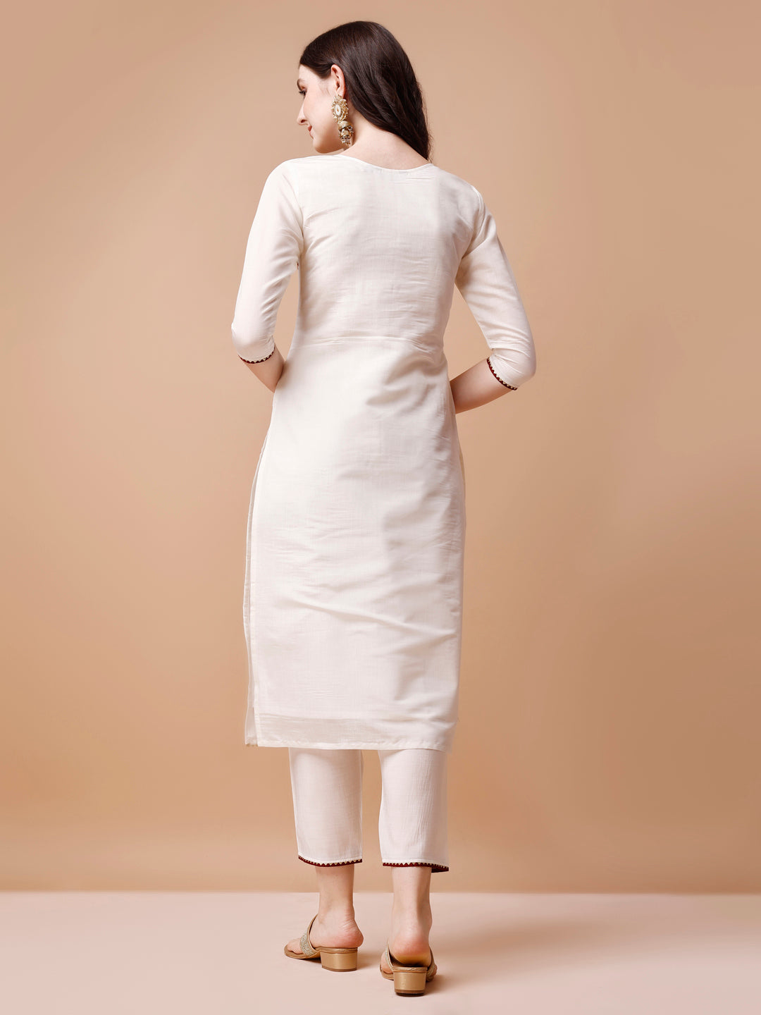 Hand Embroidered Kurta with pant & Banarasi Jacquard Dupatta