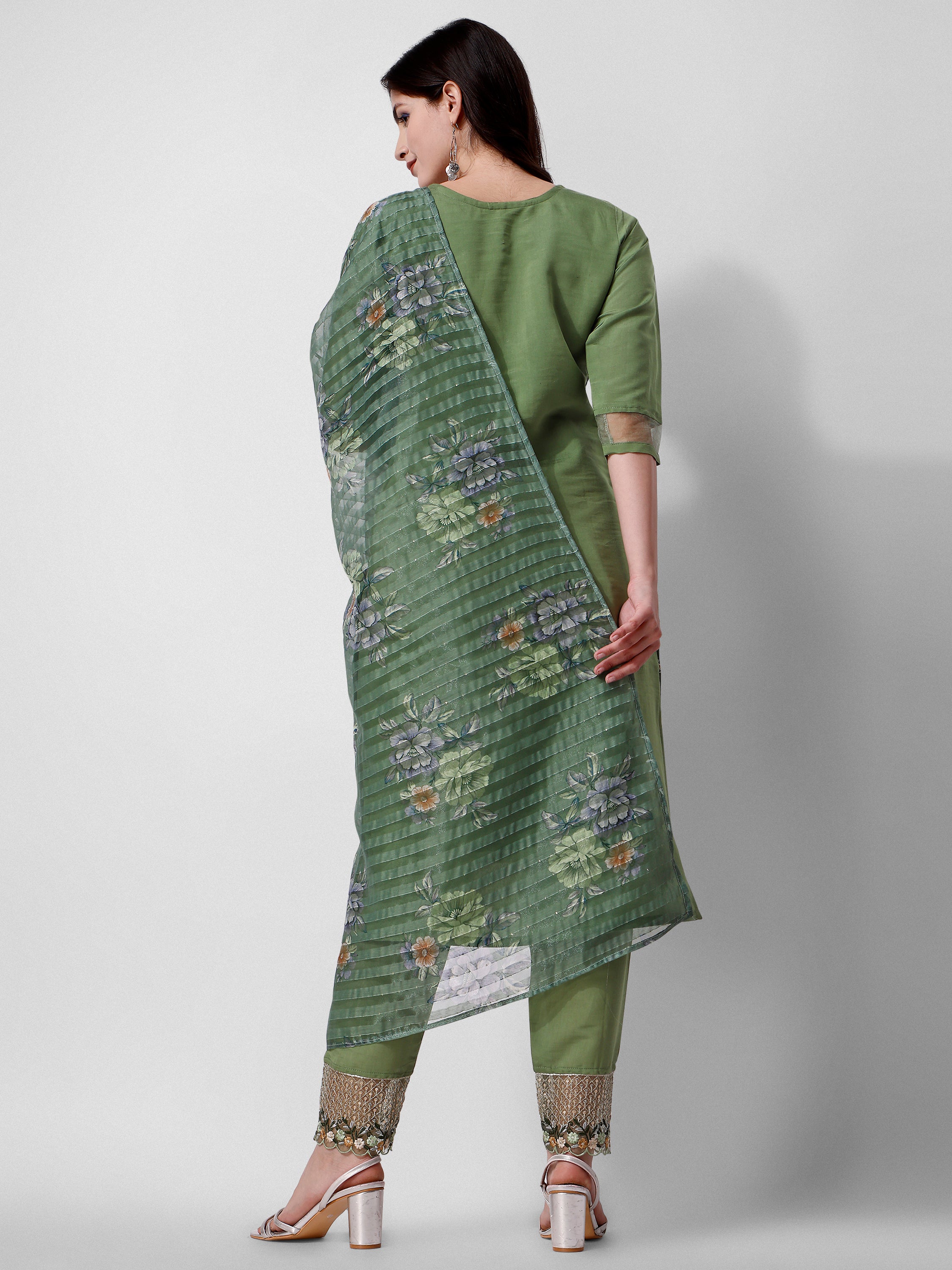 Hand Embroidered Kurta with Pant and Dupatta Set Premium