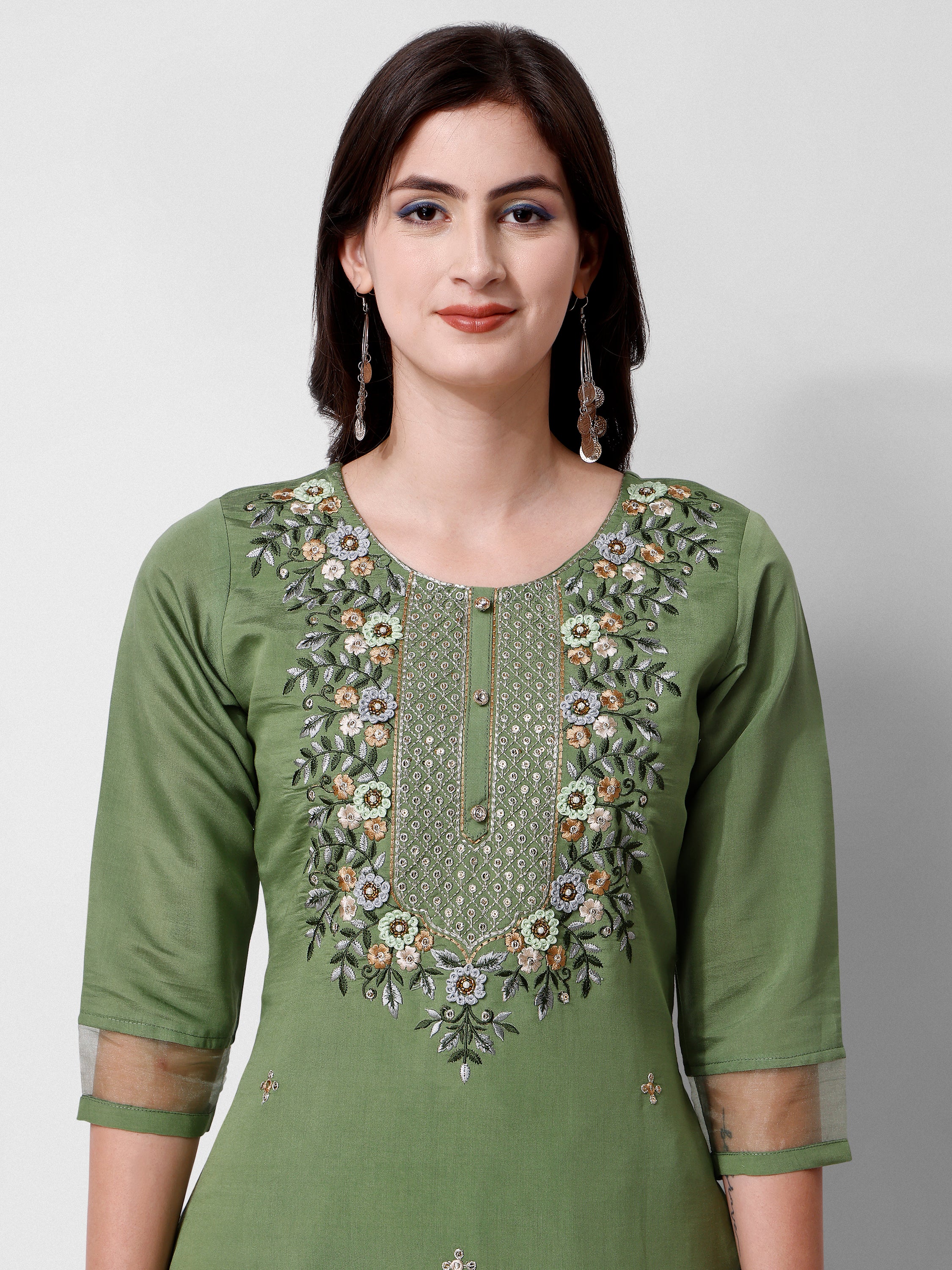 Hand Embroidered Kurta with Pant and Dupatta Set Premium