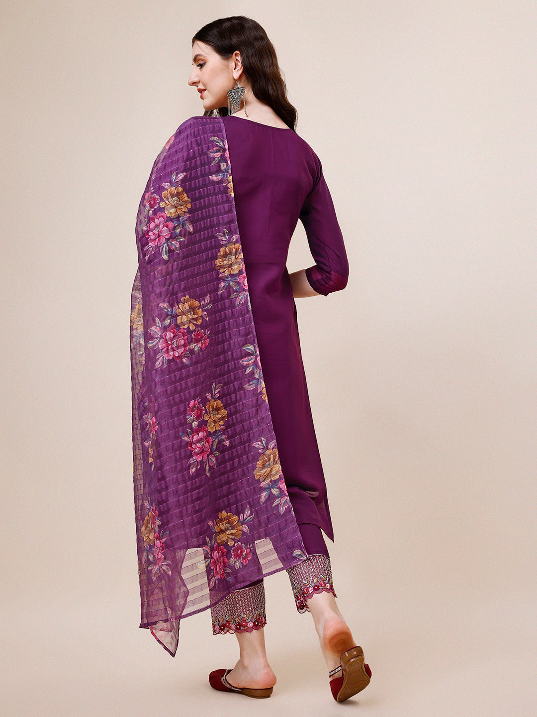 Hand Embroidered Kurta with Pant and Dupatta Set premium