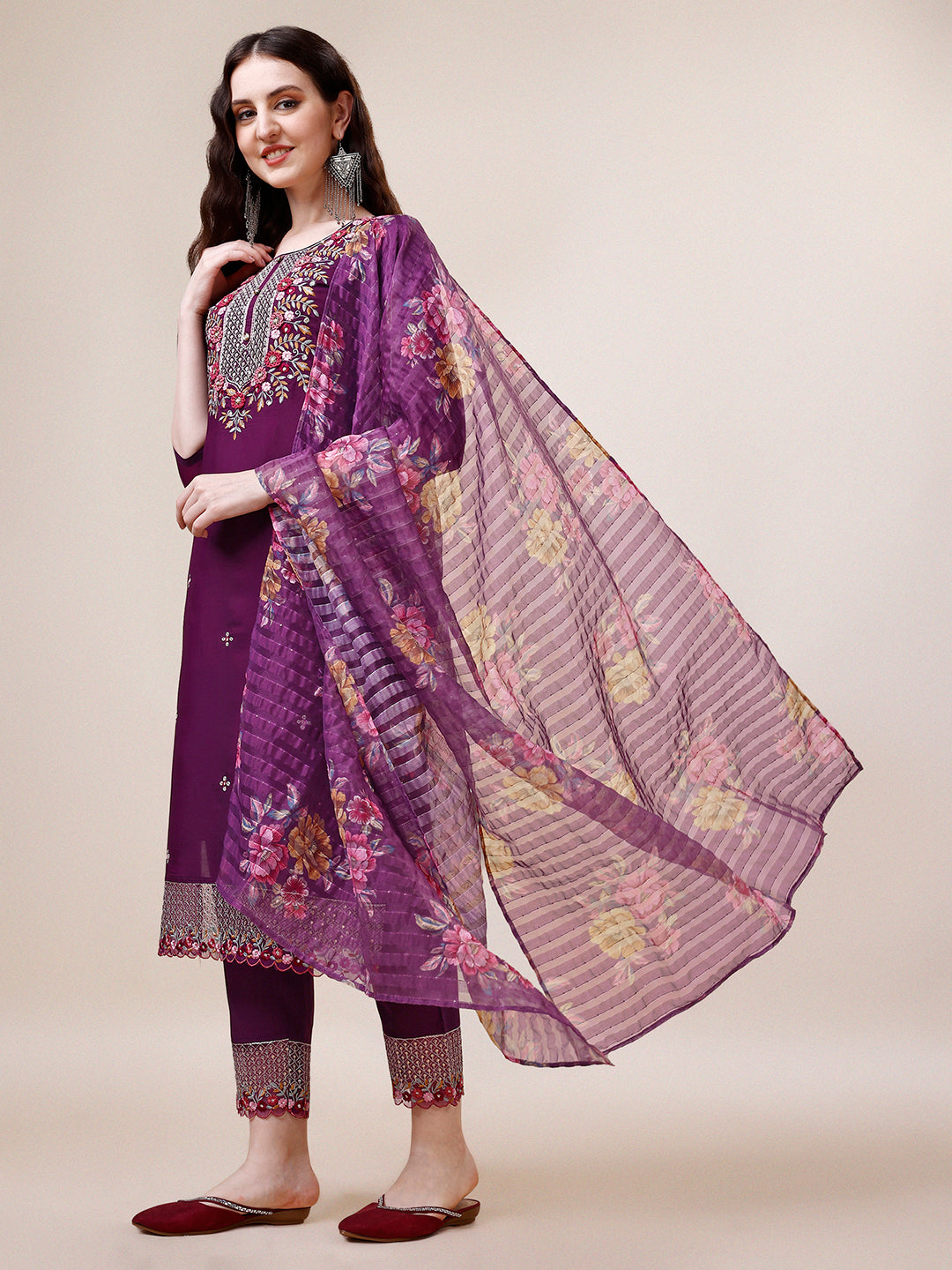 Hand Embroidered Kurta with Pant and Dupatta Set premium