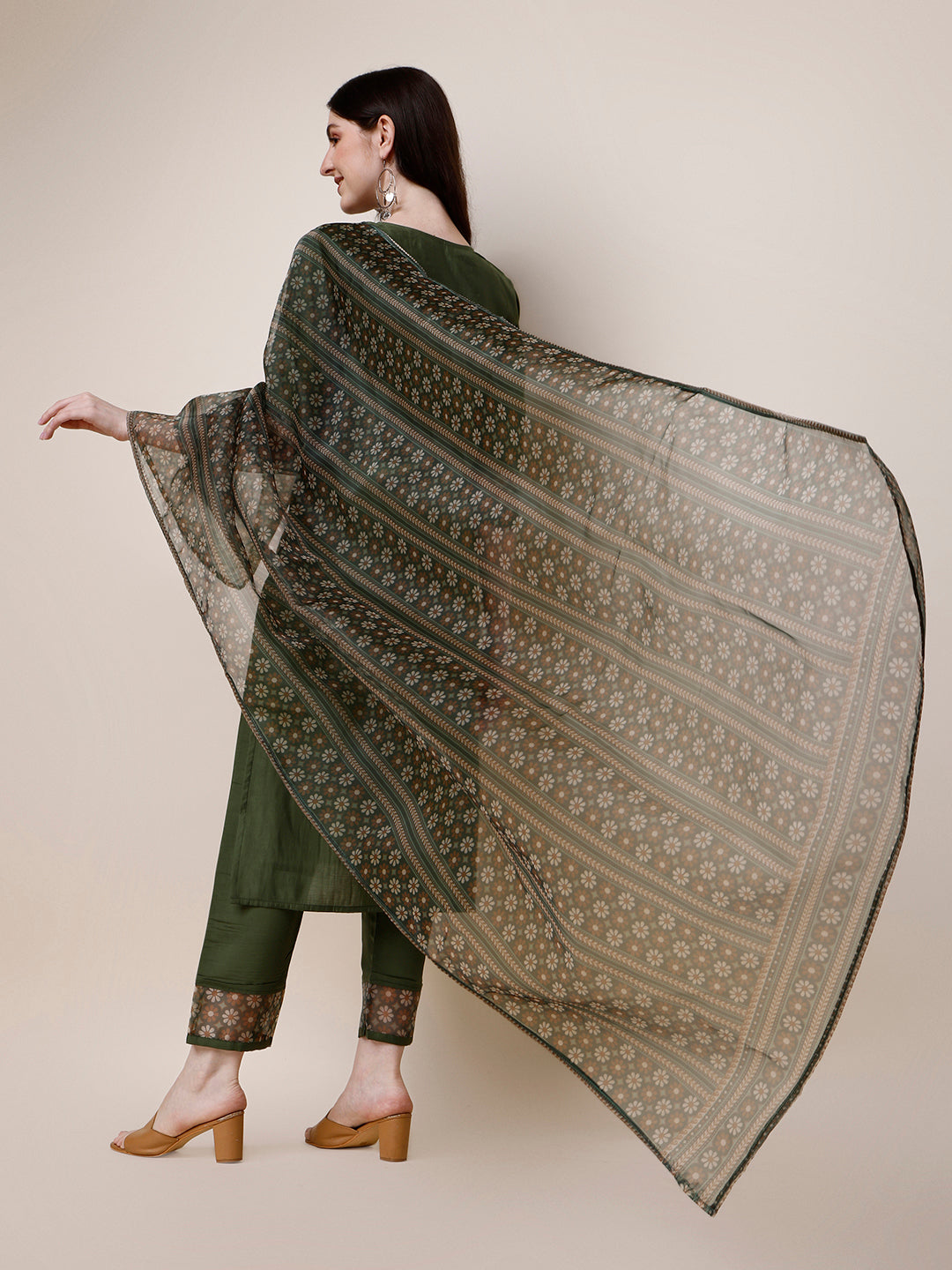 Embroidered Kurta with Pant and Printed Dupatta Set