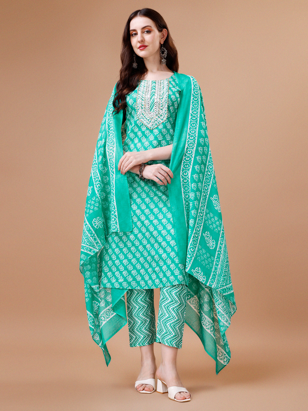 Embroidered & Floral Printed kurta with pant & dupatta