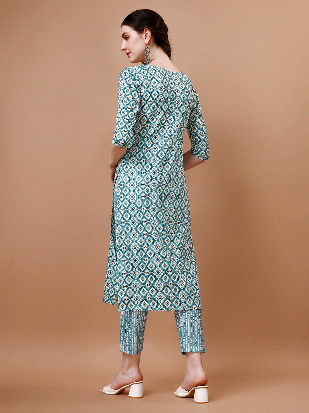 Printed & Lace Yoke Embroidered Kurta with Pant & Dupatta