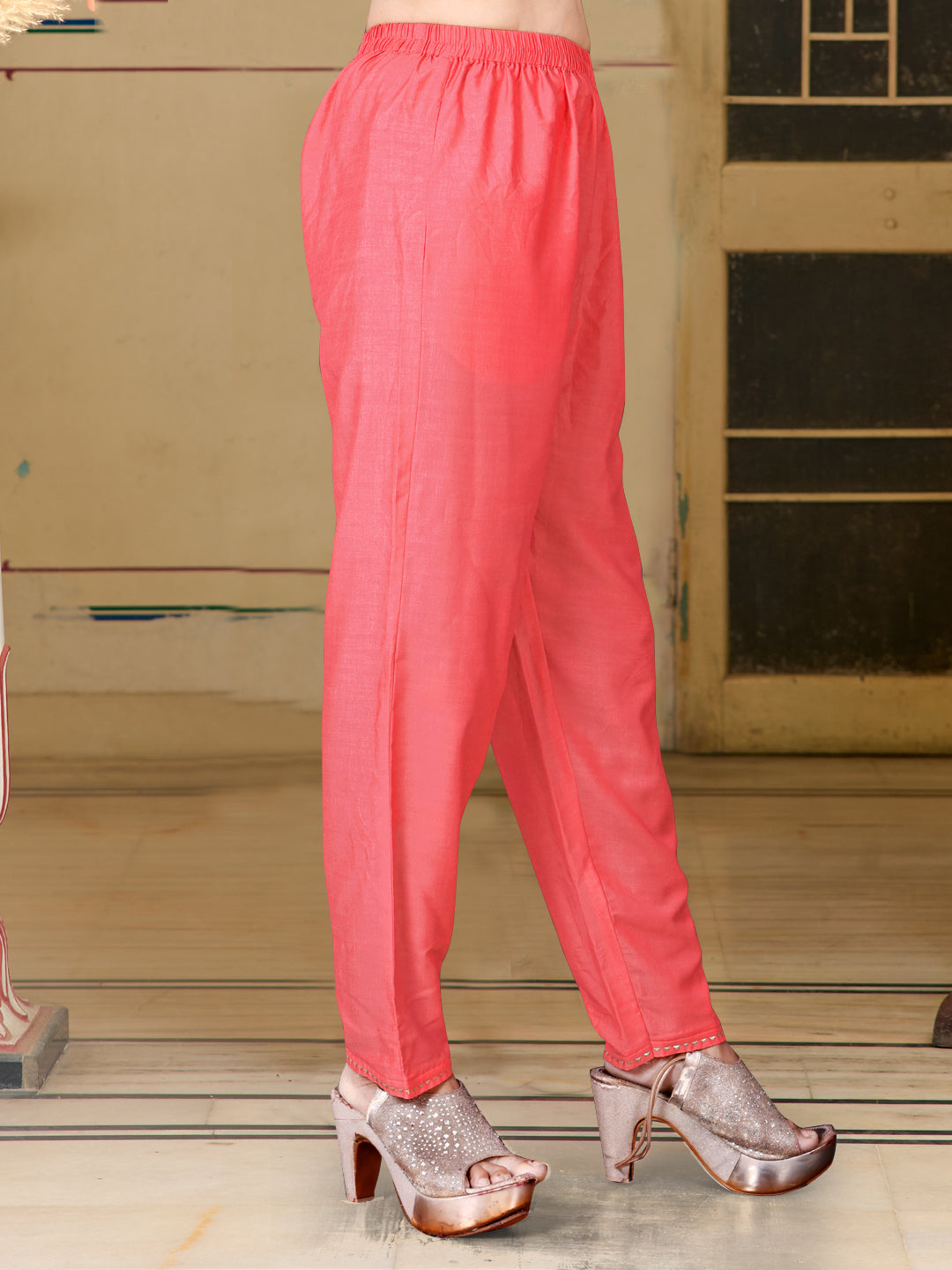 Placement Printed & Embroidered Flared Kurta with Pant & Printed Dupatta