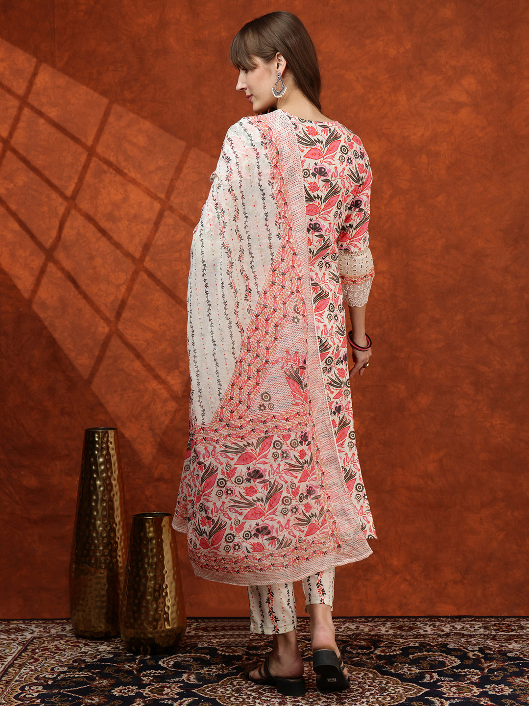 Lace Detailing & Printed Kurta with Pant & Dupatta