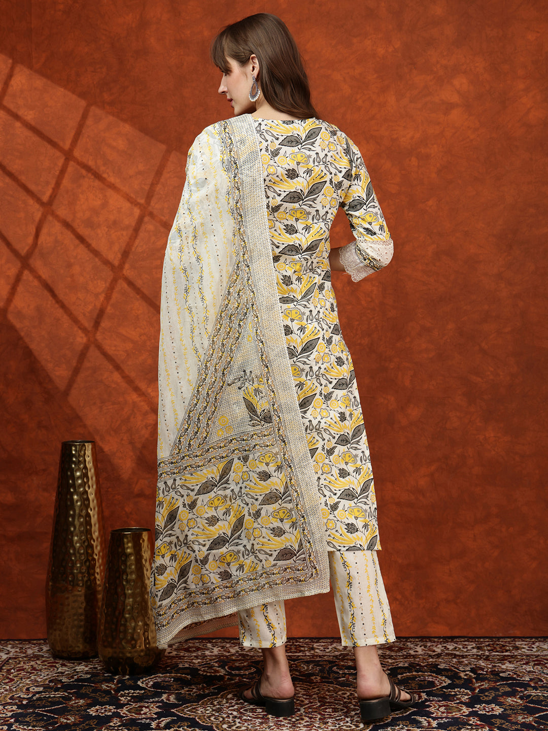 Lace Detailing & Printed Kurta with Pant & Dupatta