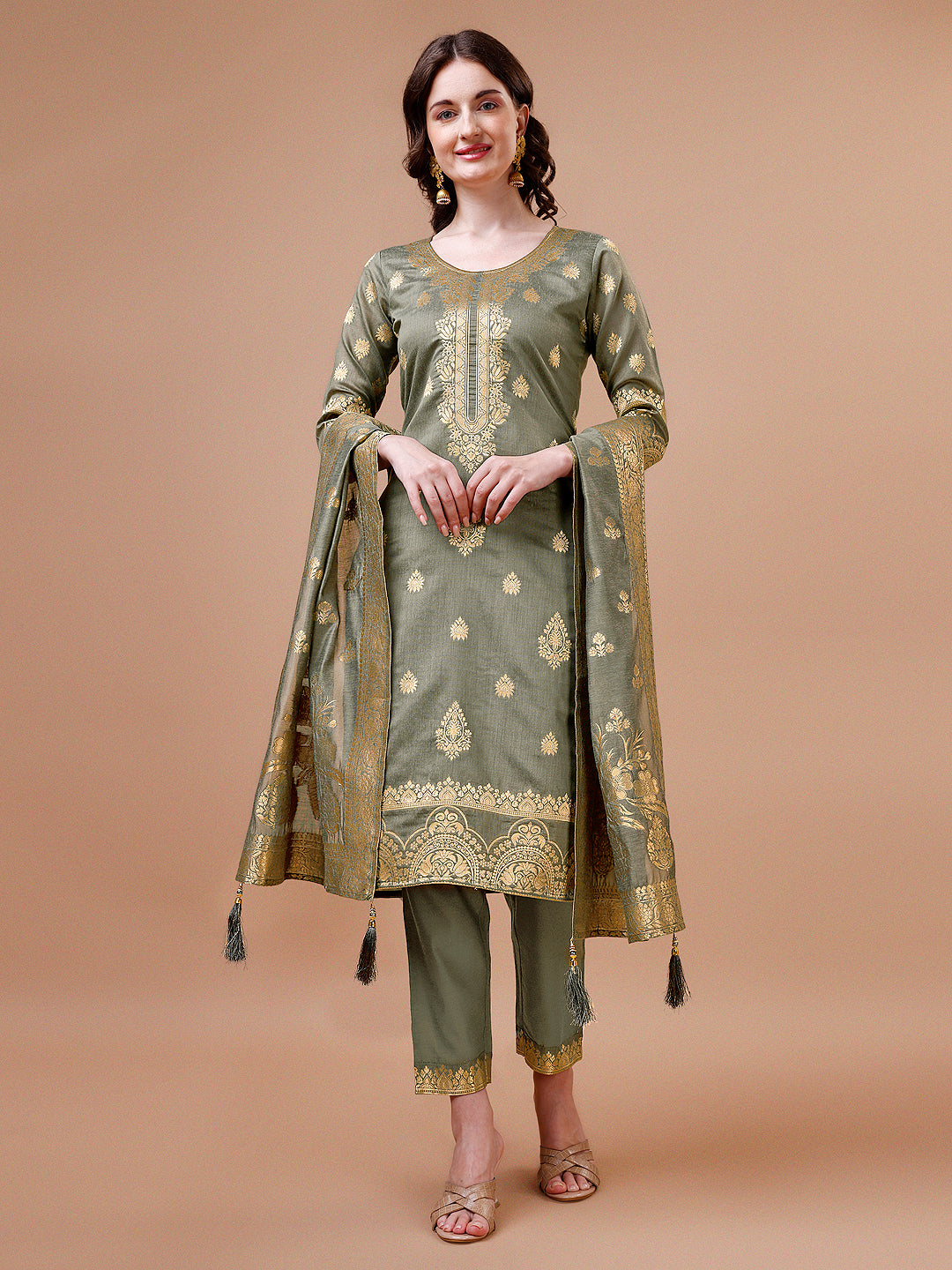 Pure Banarasi Chanderi Jacquard Kurta with pant & dupatta set