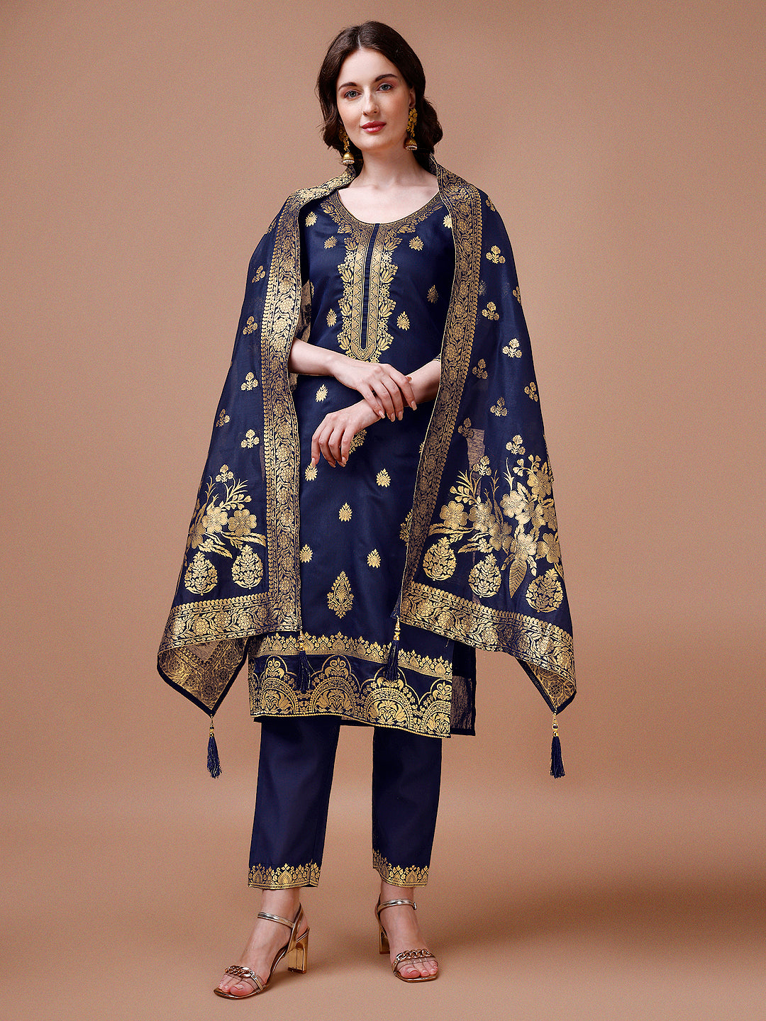 Pure Banarasi Chanderi Jacquard Kurta with pant & dupatta set