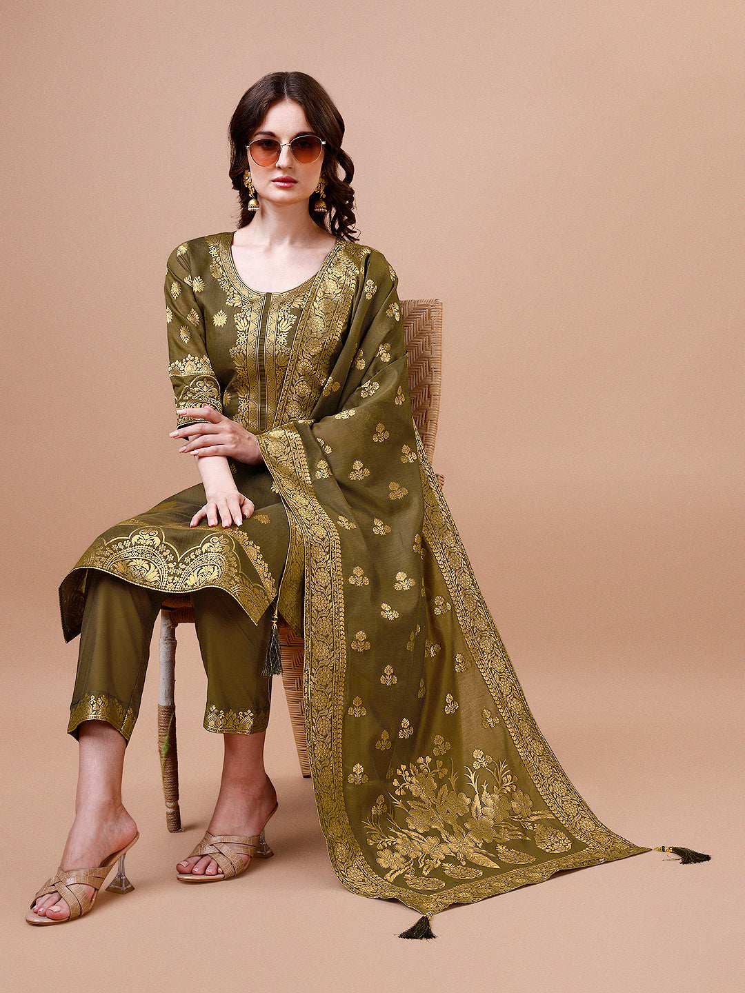 Pure Banarasi Chanderi Jacquard Kurta with pant & dupatta set