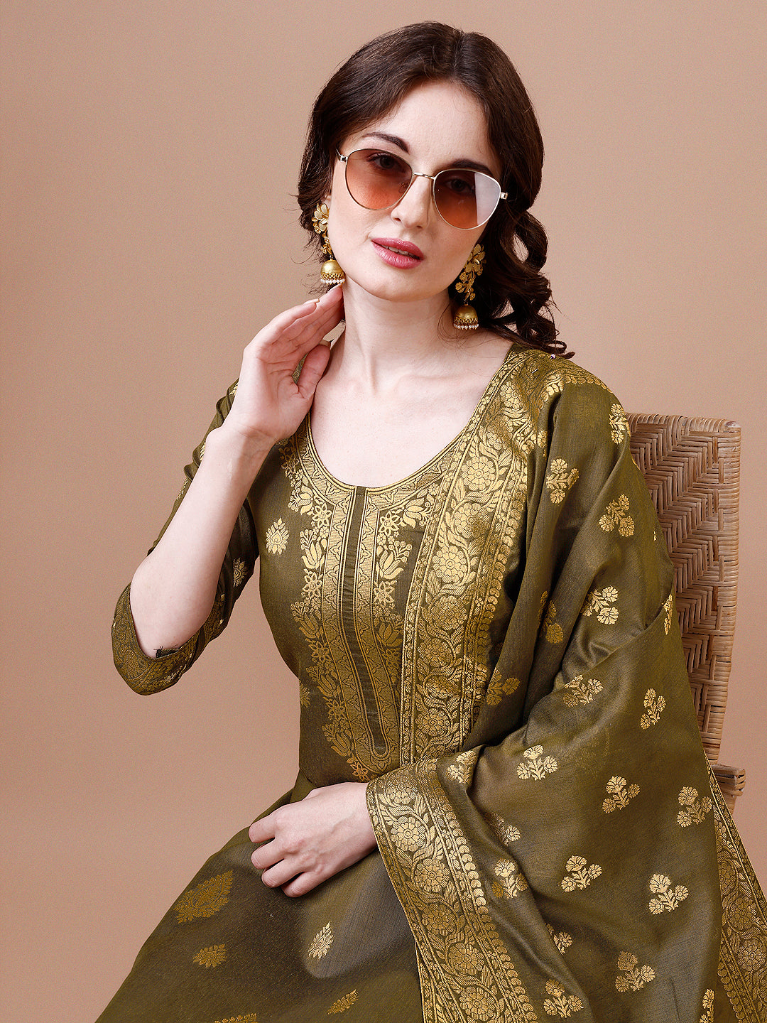 Pure Banarasi Chanderi Jacquard Kurta with pant & dupatta set