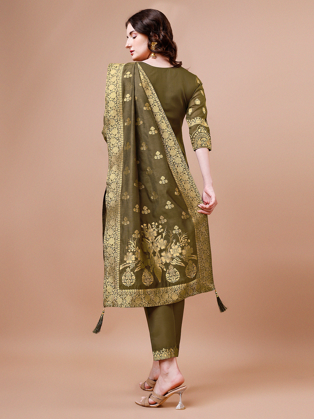 Pure Banarasi Chanderi Jacquard Kurta with pant & dupatta set