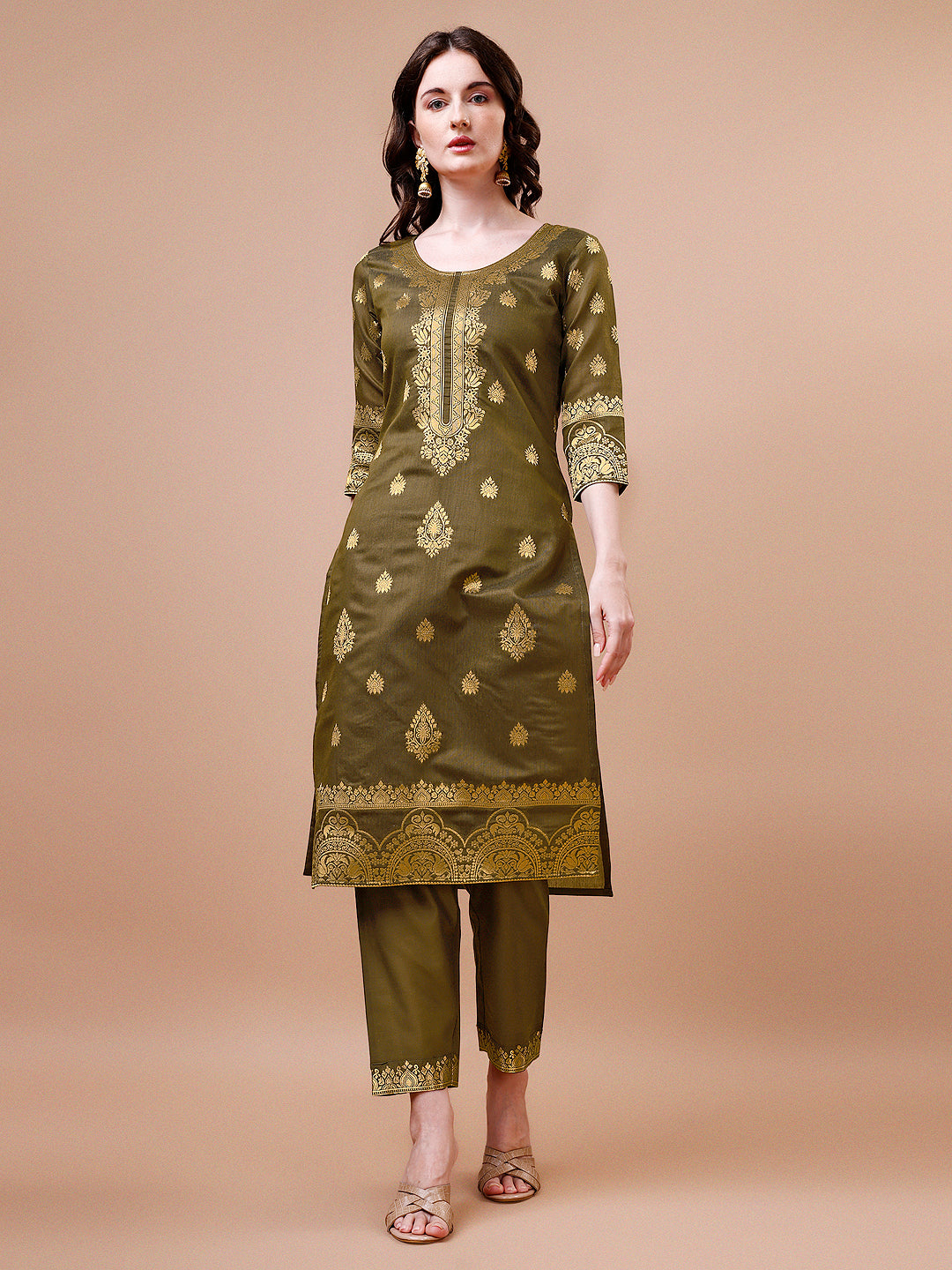 Pure Banarasi Chanderi Jacquard Kurta with pant & dupatta set