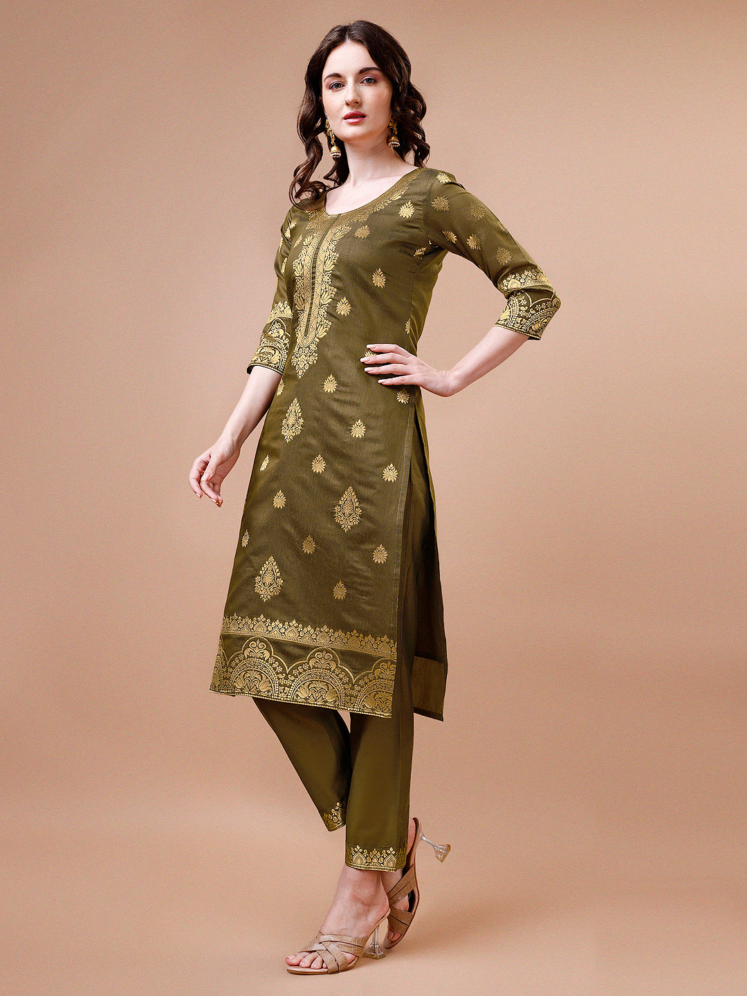 Pure Banarasi Chanderi Jacquard Kurta with pant & dupatta set