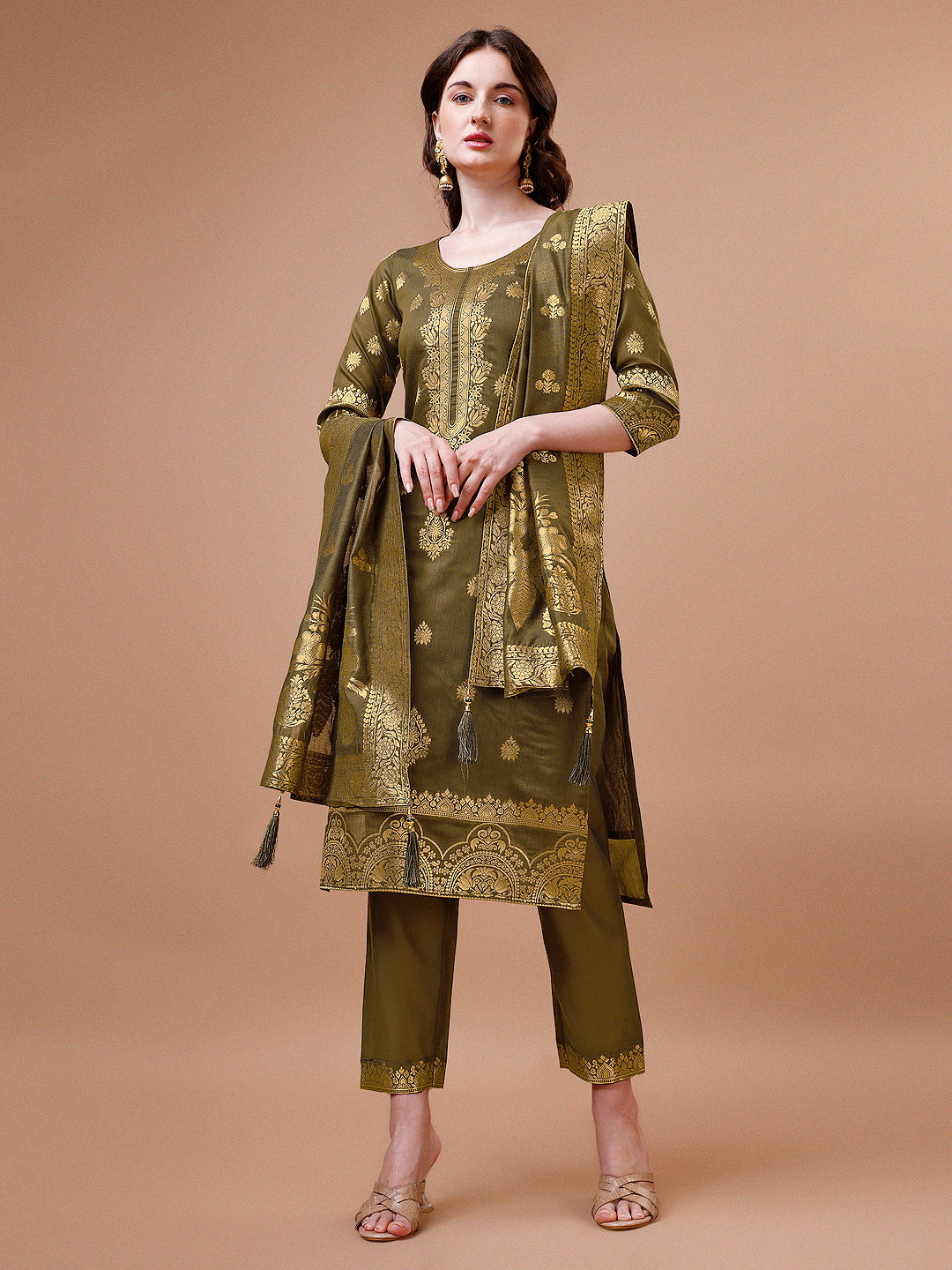 Pure Banarasi Chanderi Jacquard Kurta with pant & dupatta set