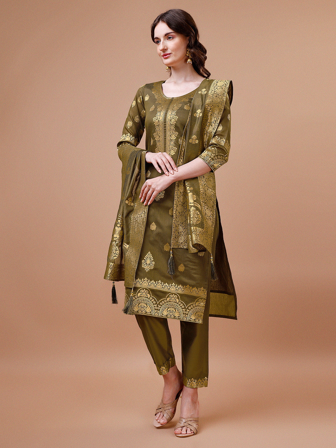 Pure Banarasi Chanderi Jacquard Kurta with pant & dupatta set