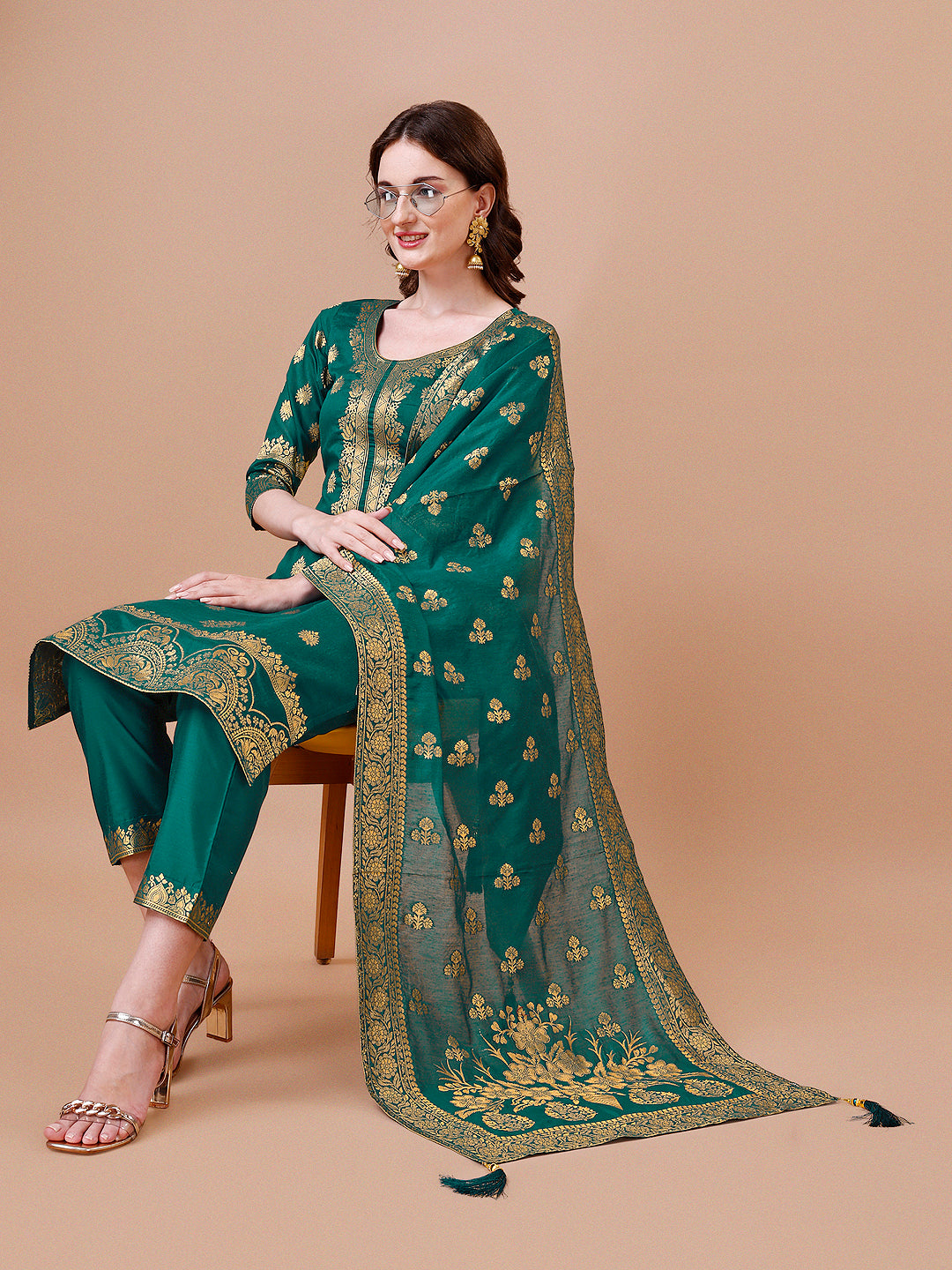 Pure Banarasi Chanderi Jacquard Kurta with pant & dupatta set