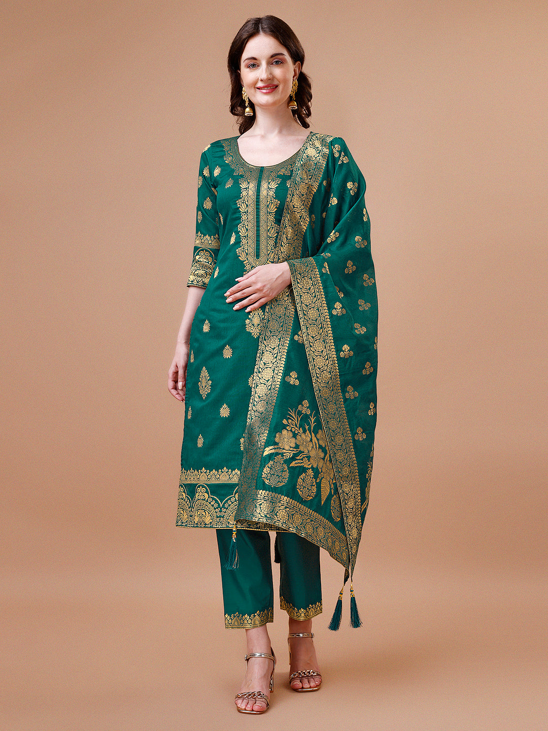 Pure Banarasi Chanderi Jacquard Kurta with pant & dupatta set