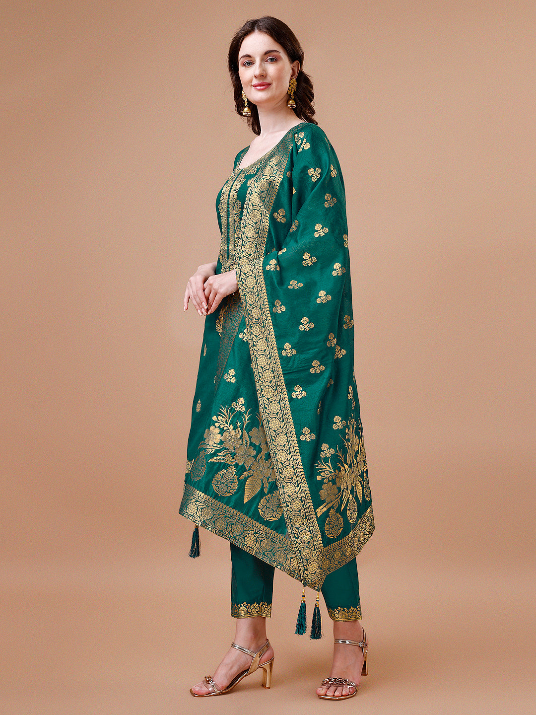 Pure Banarasi Chanderi Jacquard Kurta with pant & dupatta set