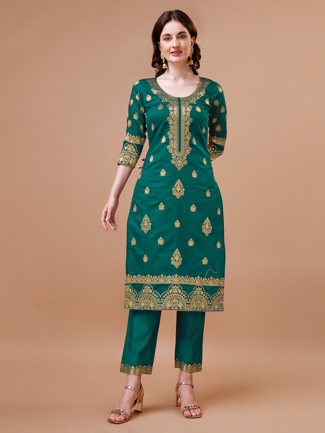 Pure Banarasi Chanderi Jacquard Kurta with pant & dupatta set