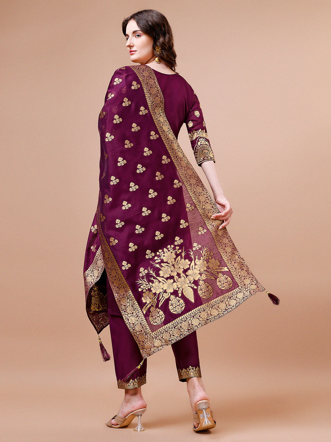 Pure Banarasi Chanderi Jacquard Kurta with pant & dupatta set