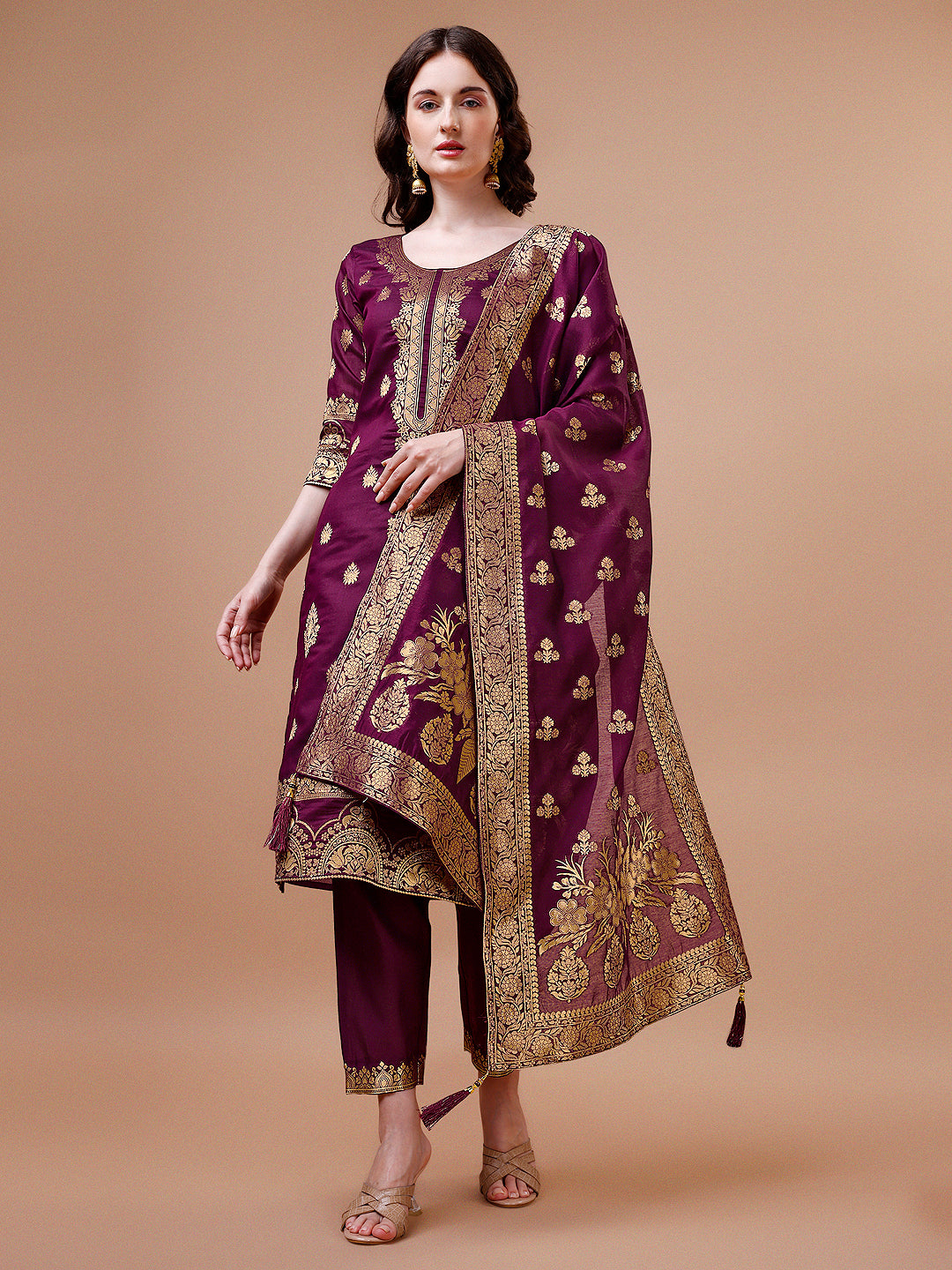 Pure Banarasi Chanderi Jacquard Kurta with pant & dupatta set