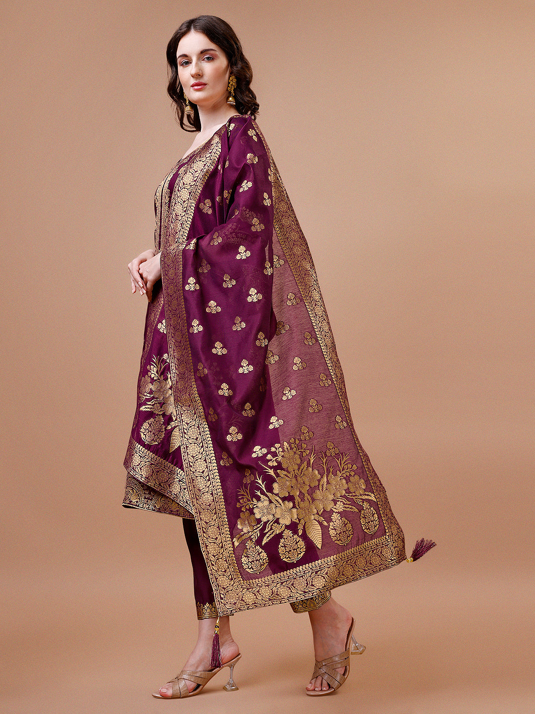 Pure Banarasi Chanderi Jacquard Kurta with pant & dupatta set