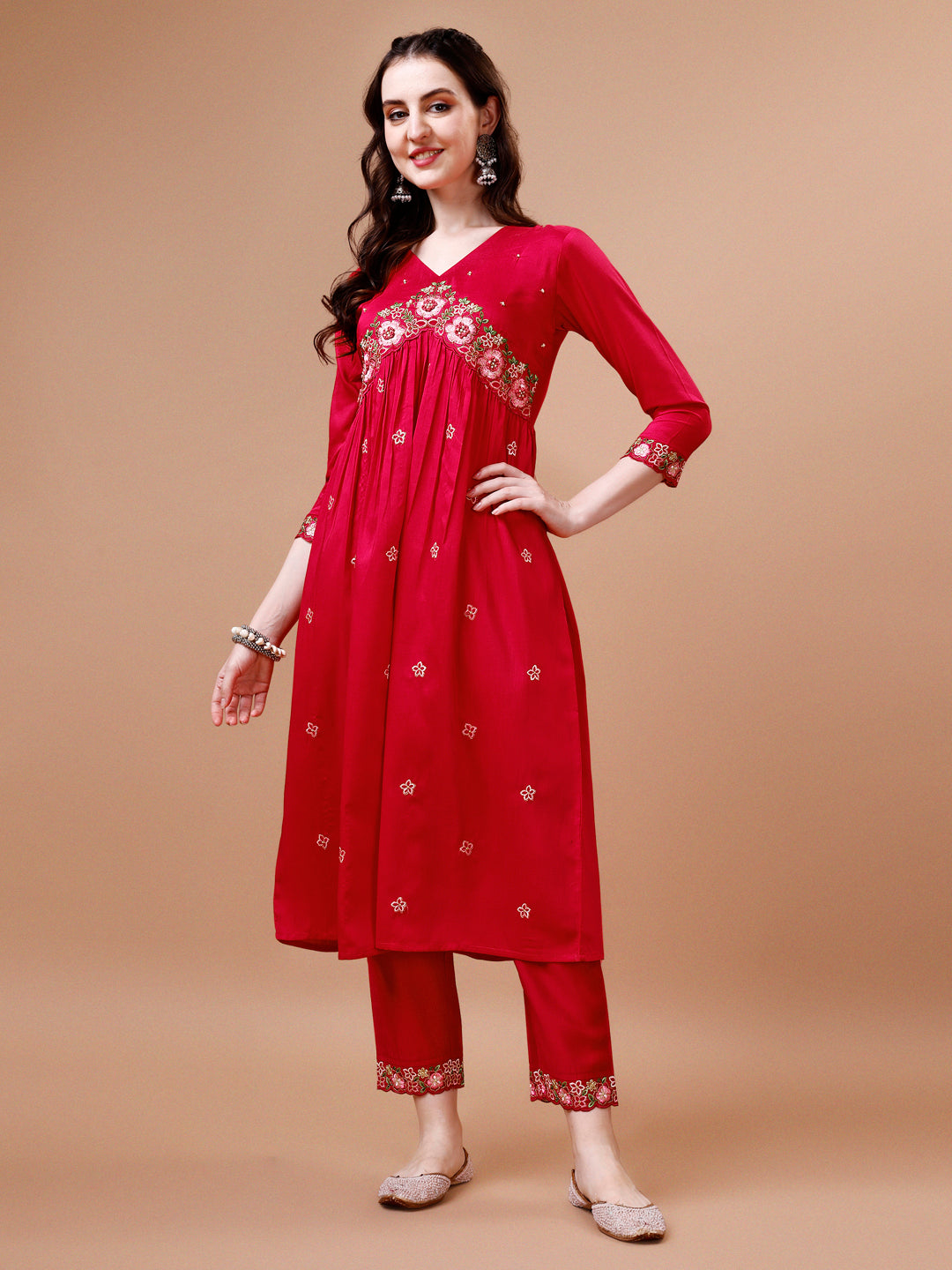 Alia Cut Embroidered Kurta with Pant & Organza Embroidered Dupatta Premium