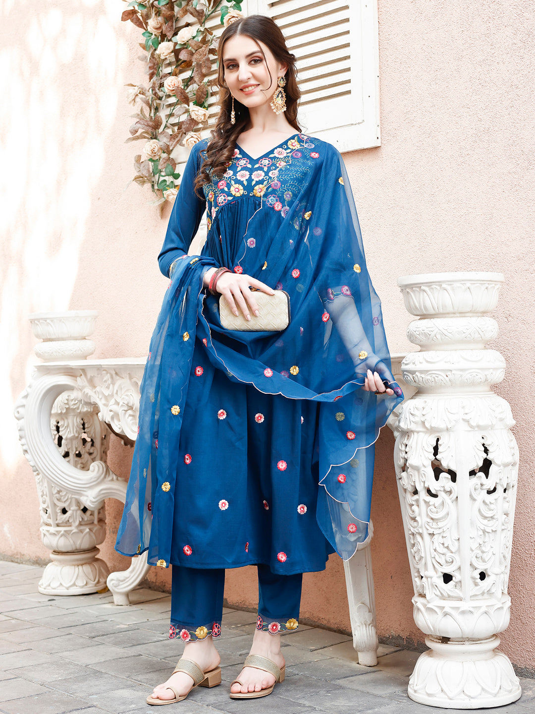 Hand Embroidered Alia Cut Kurta with pant & embroidered Organza Dupatta Premium Luxury