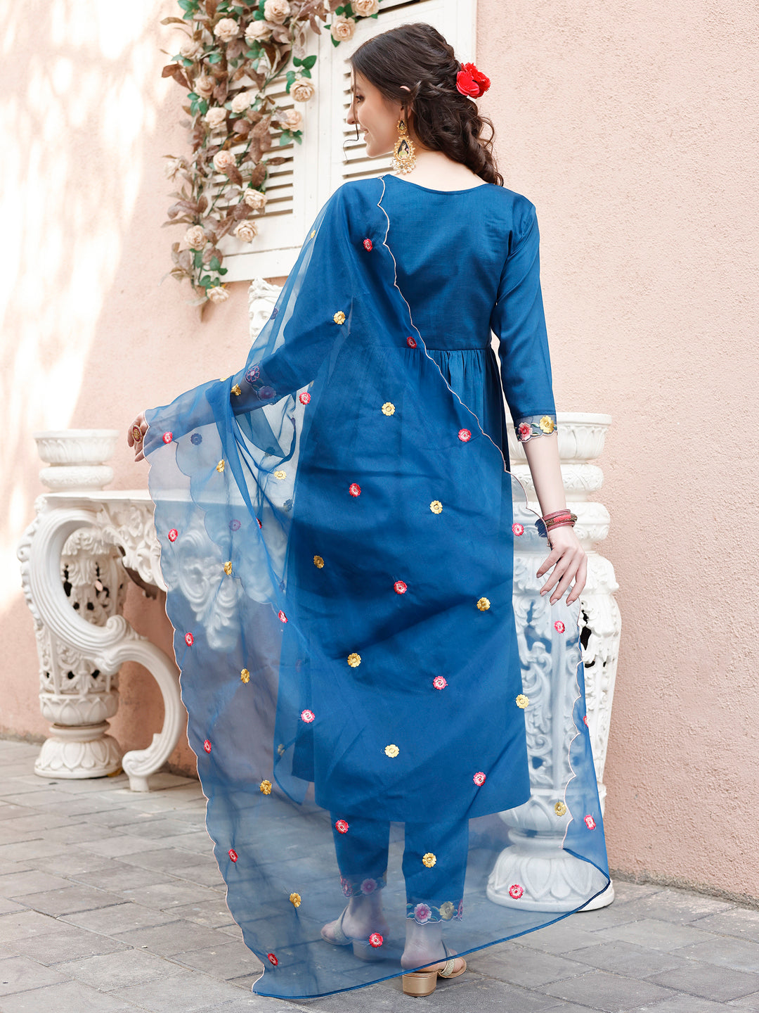 Hand Embroidered Alia Cut Kurta with pant & embroidered Organza Dupatta Premium Luxury