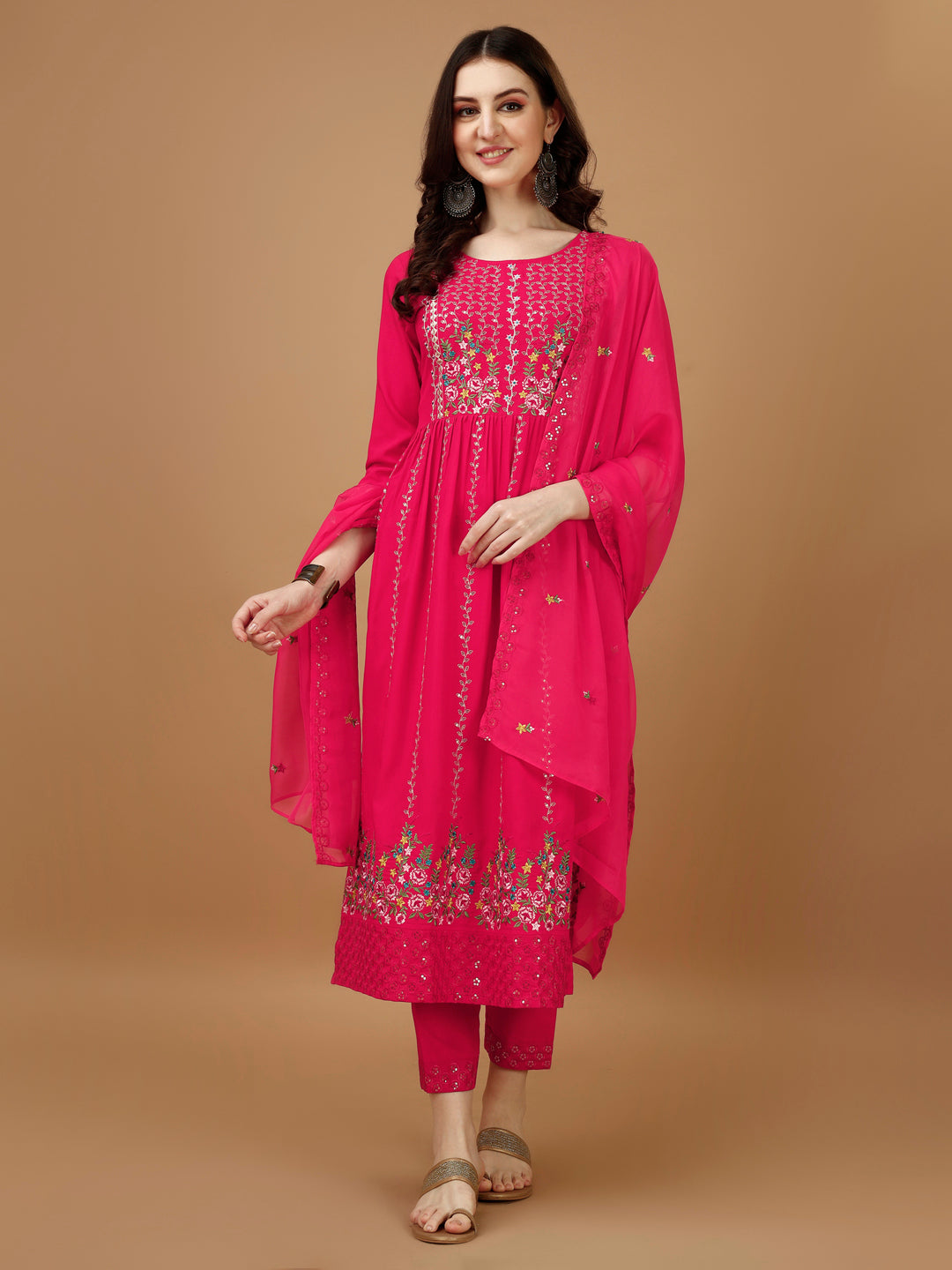 Nyra Cut Embroidered Kurta with pant & Organza Embroidered Dupatta Luxury