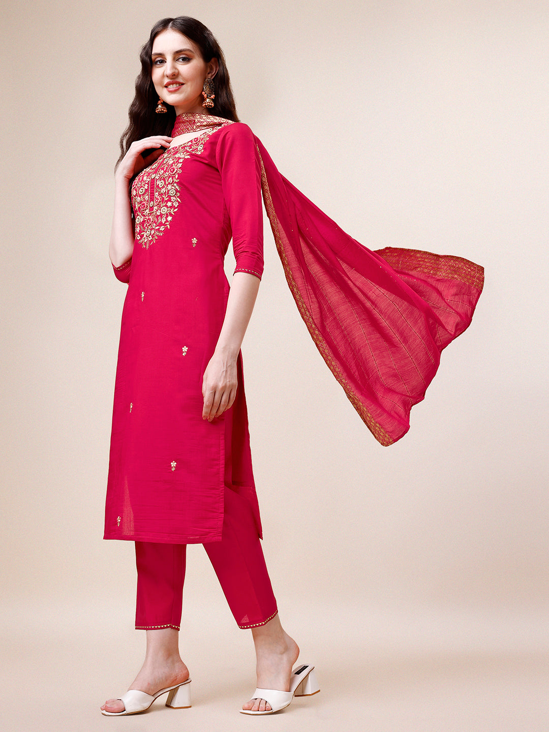 Hand Embroidered Kurta with pant & dupatta