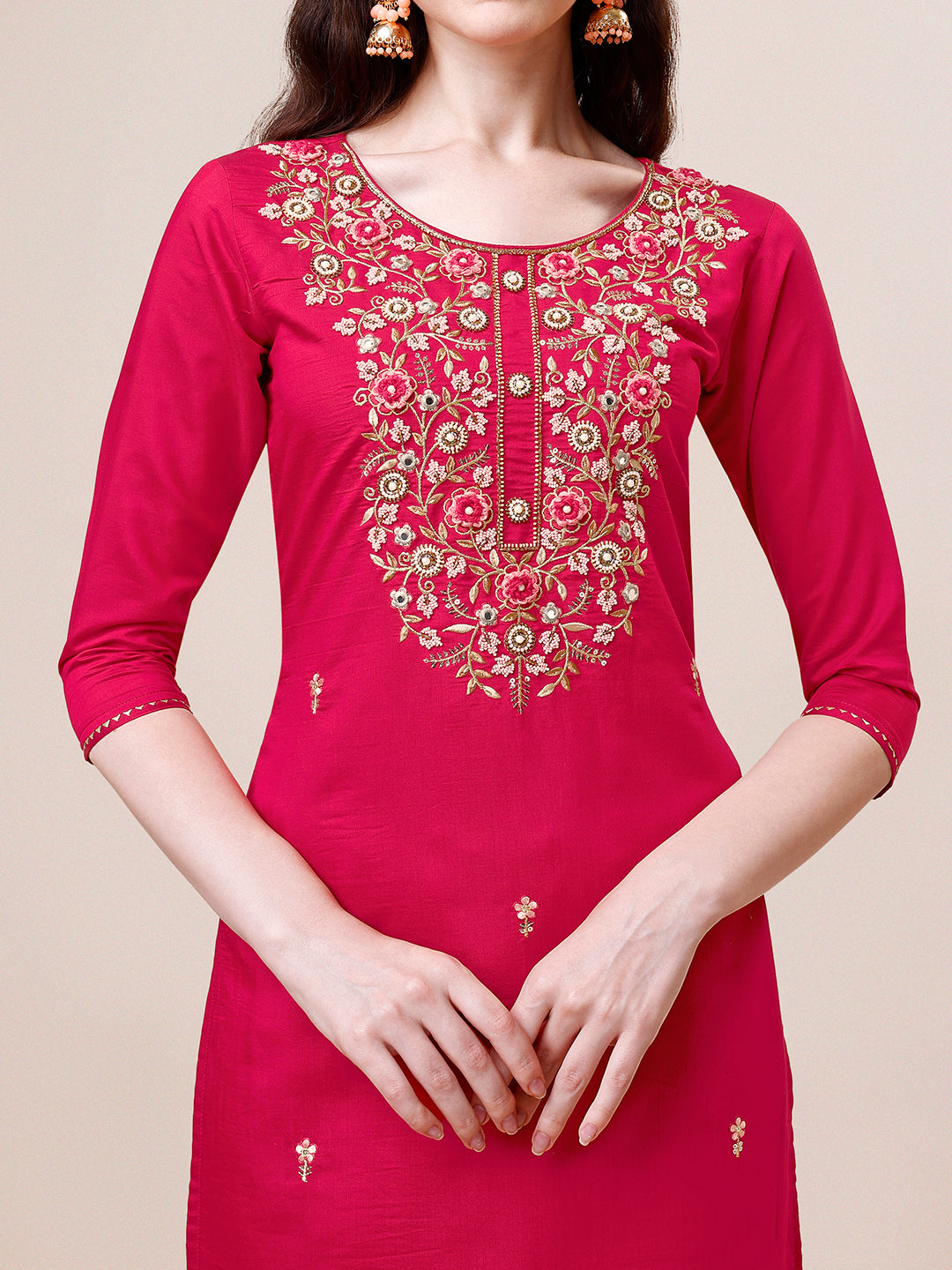 Hand Embroidered Kurta with pant & dupatta