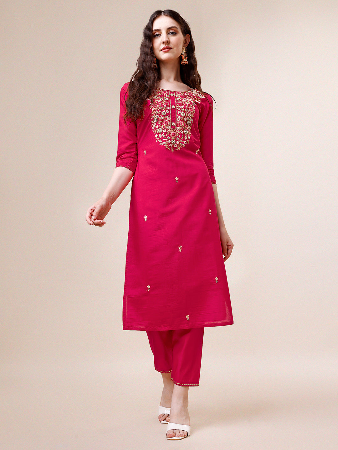 Hand Embroidered Kurta with pant & dupatta