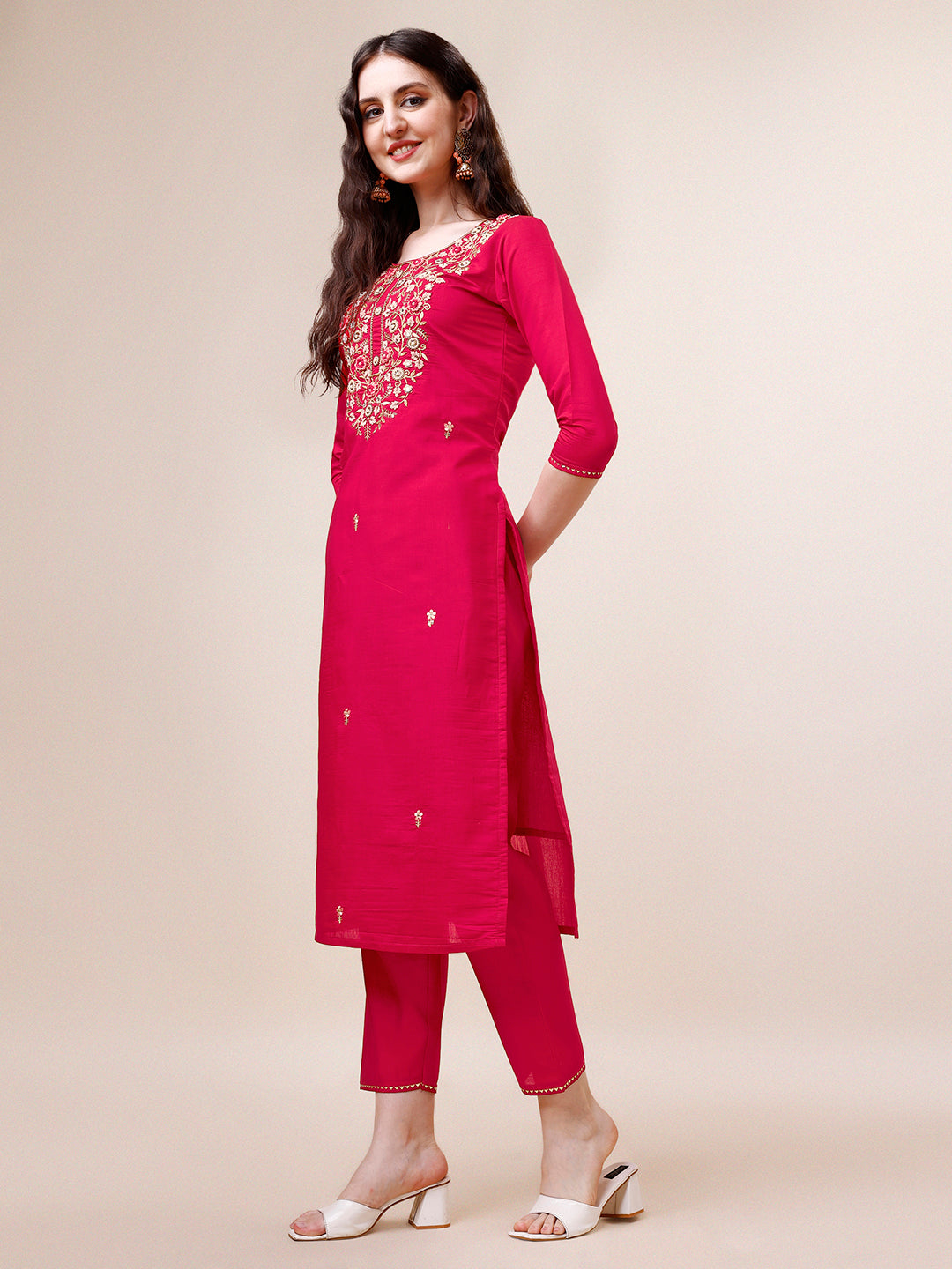 Hand Embroidered Kurta with pant & dupatta