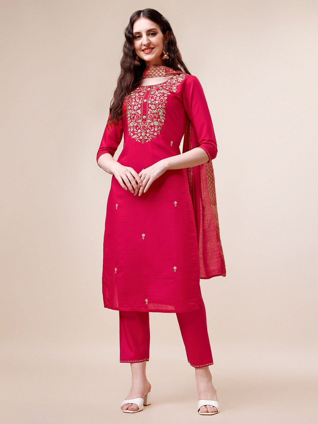 Hand Embroidered Kurta with pant & dupatta