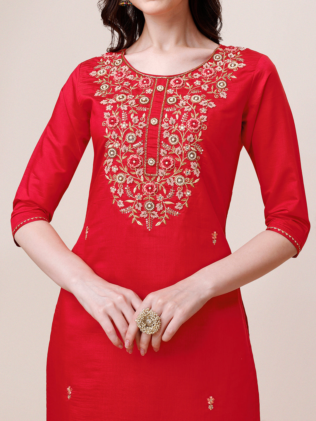 Hand Embroidered Kurta with pant & dupatta