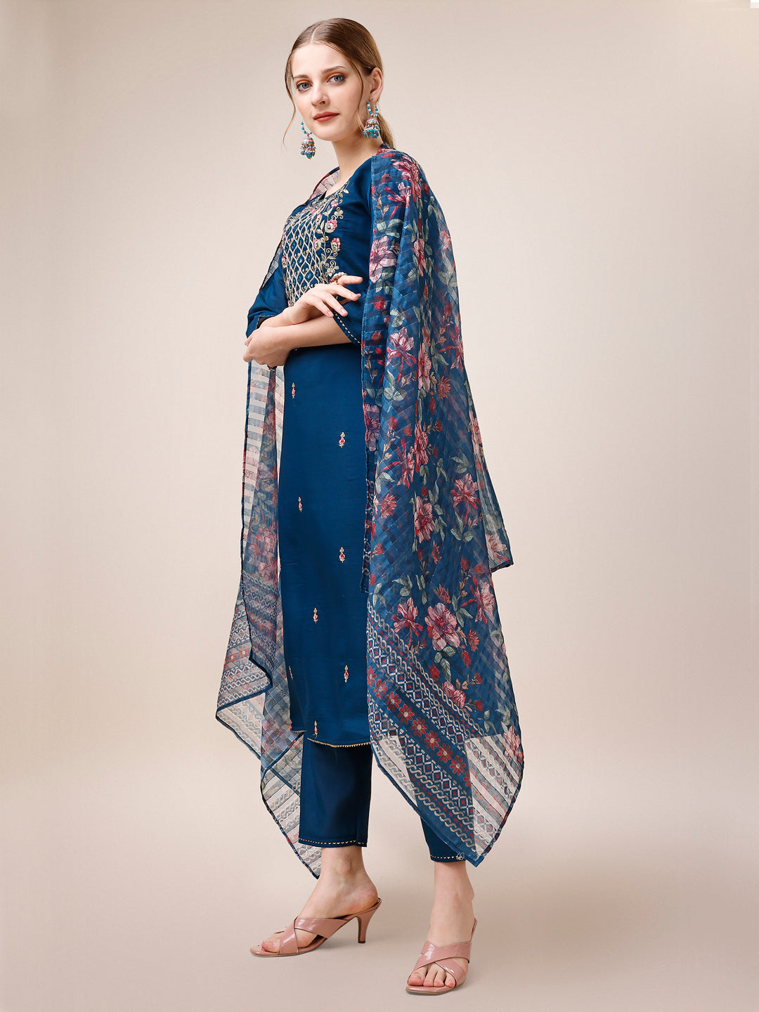 Hand Embroidered Kurta with Pant and Dupatta Set