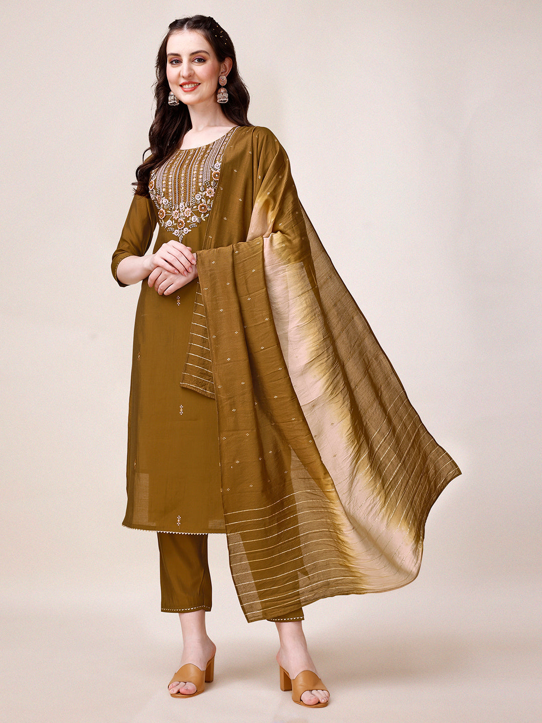 Hand Embroidered Kurta with pant & dupatta