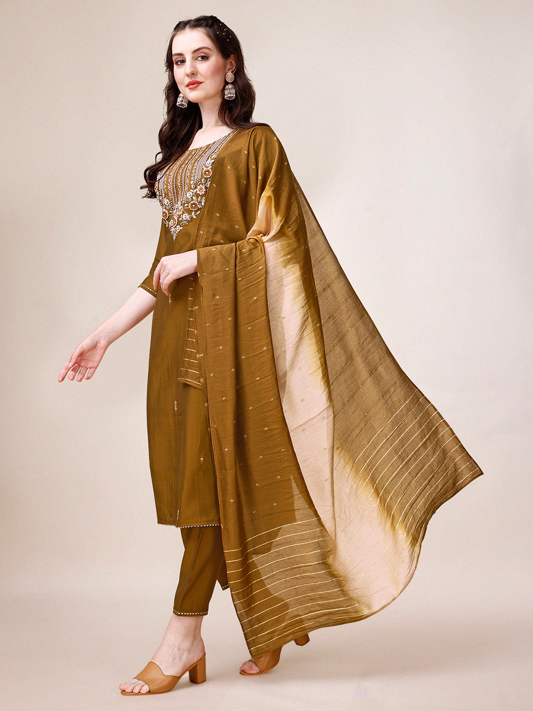 Hand Embroidered Kurta with pant & dupatta