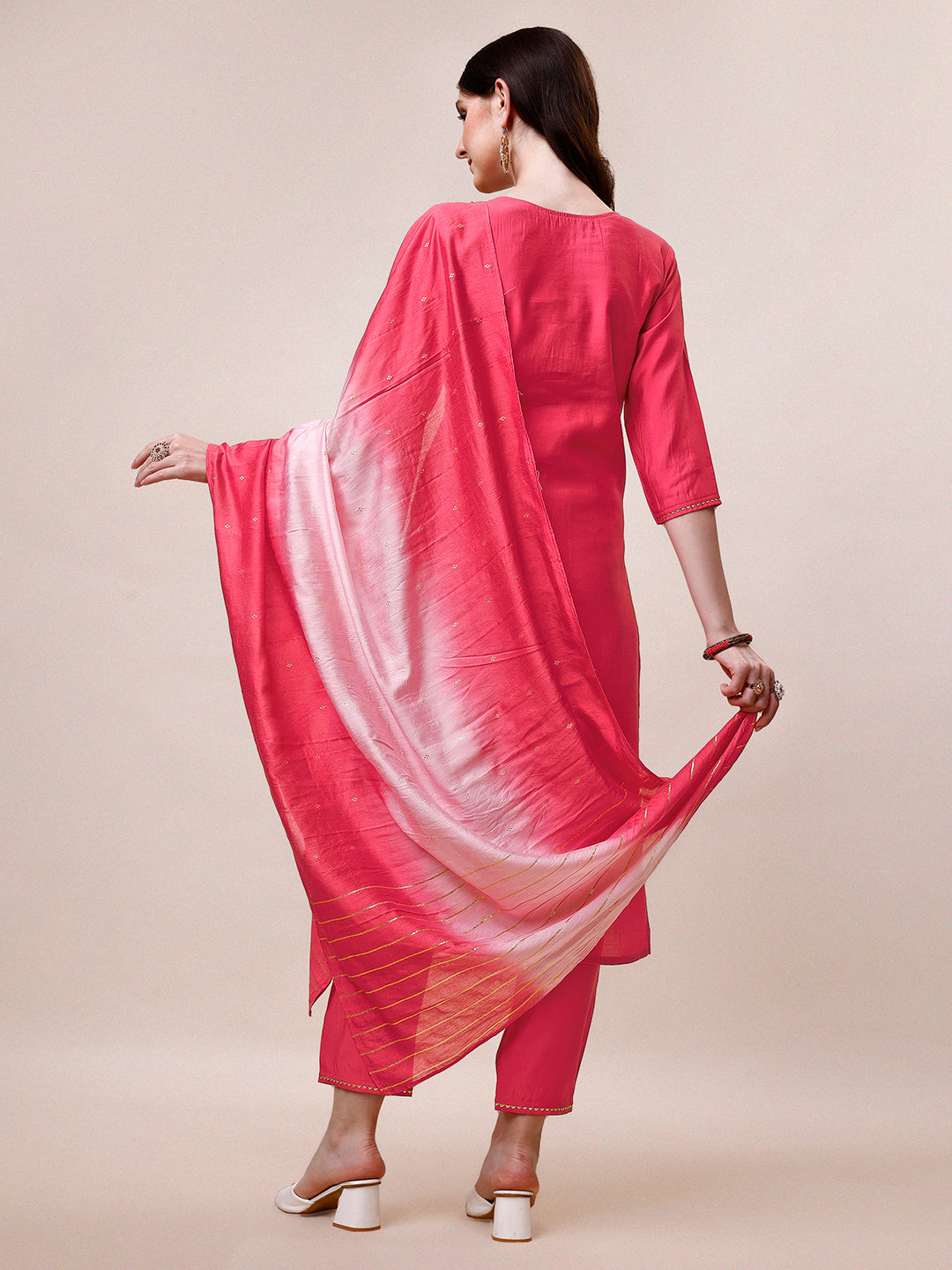 Embroidered Kurta with Pant and Dupatta Set