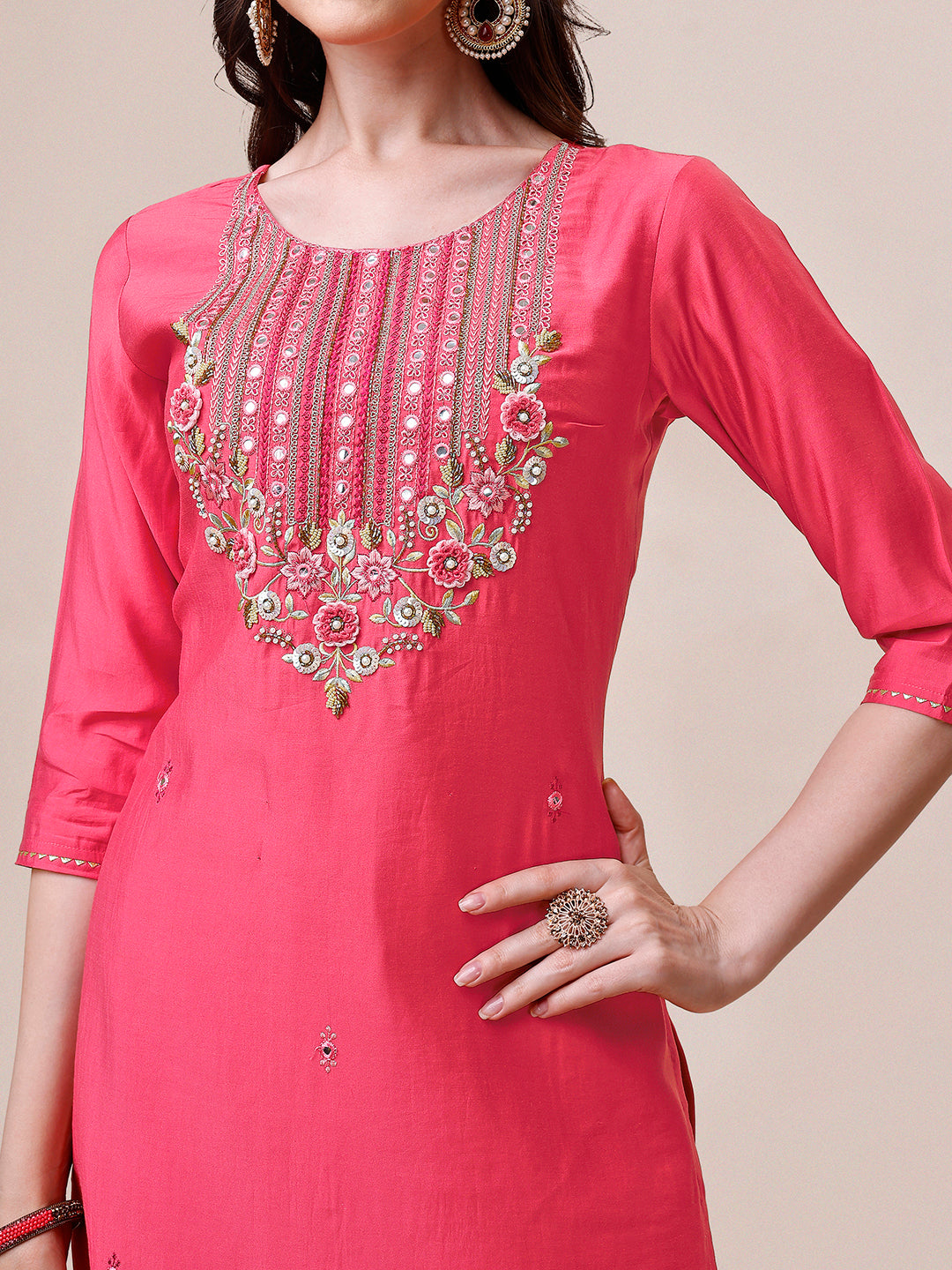 Embroidered Kurta with Pant and Dupatta Set