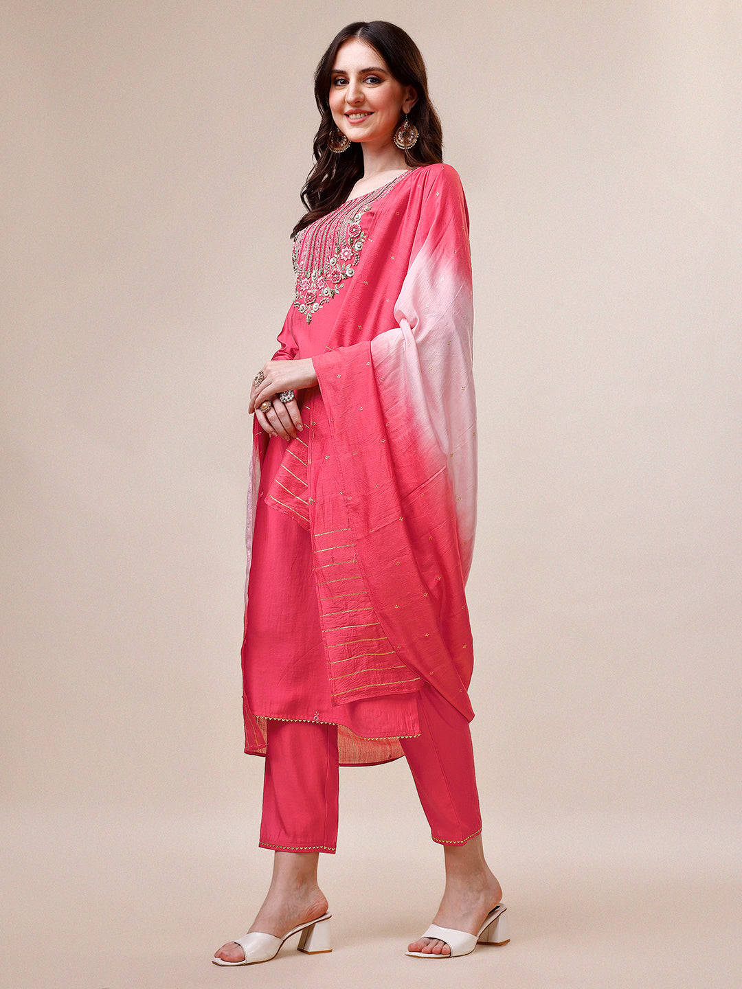 Embroidered Kurta with Pant and Dupatta Set