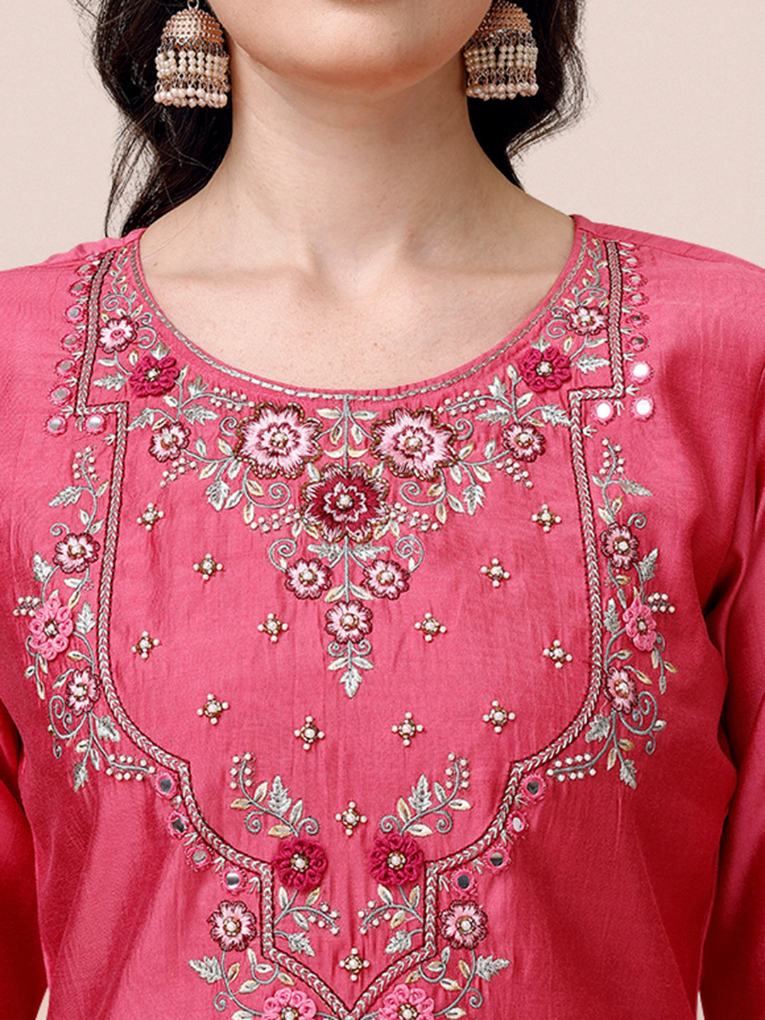 Hand Embroidered & Embroidered Kurta with Pant & 2 toned Dyed Dupatta