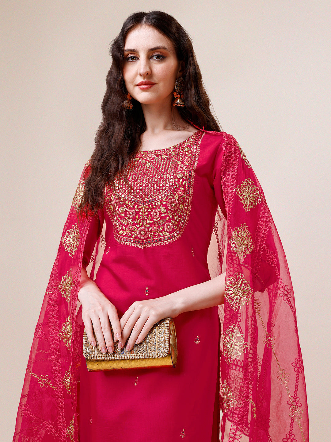 Embroidered Kurta with Pant and Dupatta Set