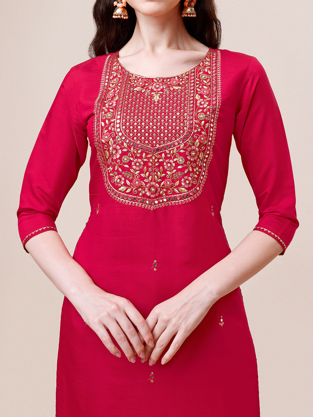 Embroidered Kurta with Pant and Dupatta Set